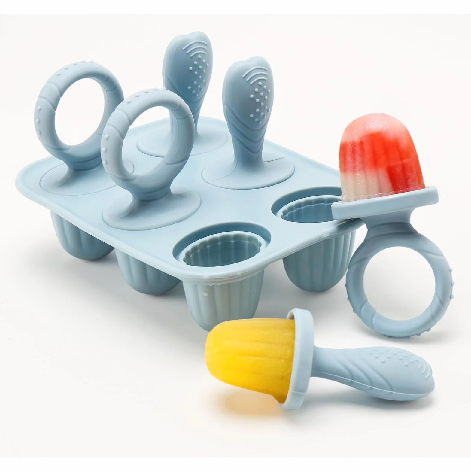 Mini Moule à Glace Bébé Réutilisable 6 Pochons Silicone Alimentaire Sans BPA Popsicle Enfant avec Bâtonnets Compatible Lave-vaisselle Bleu