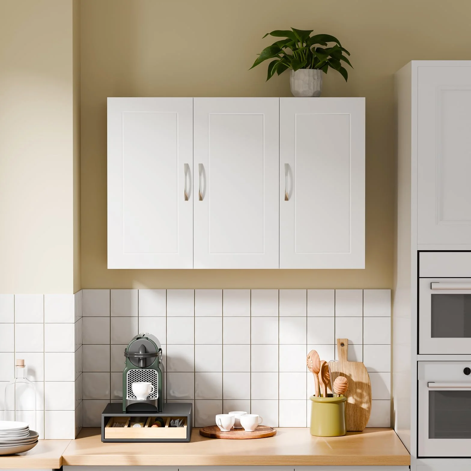 SoBuy Meuble Haut Salle de Bain Blanc Armoire Murale Salle de Bain avec Étagères Réglables Étagère Murale et Meuble WC Suspendu Placard Cuisine Mural et Armoire Pharmacie Murale 90x30x60 cm FRG231-L-W