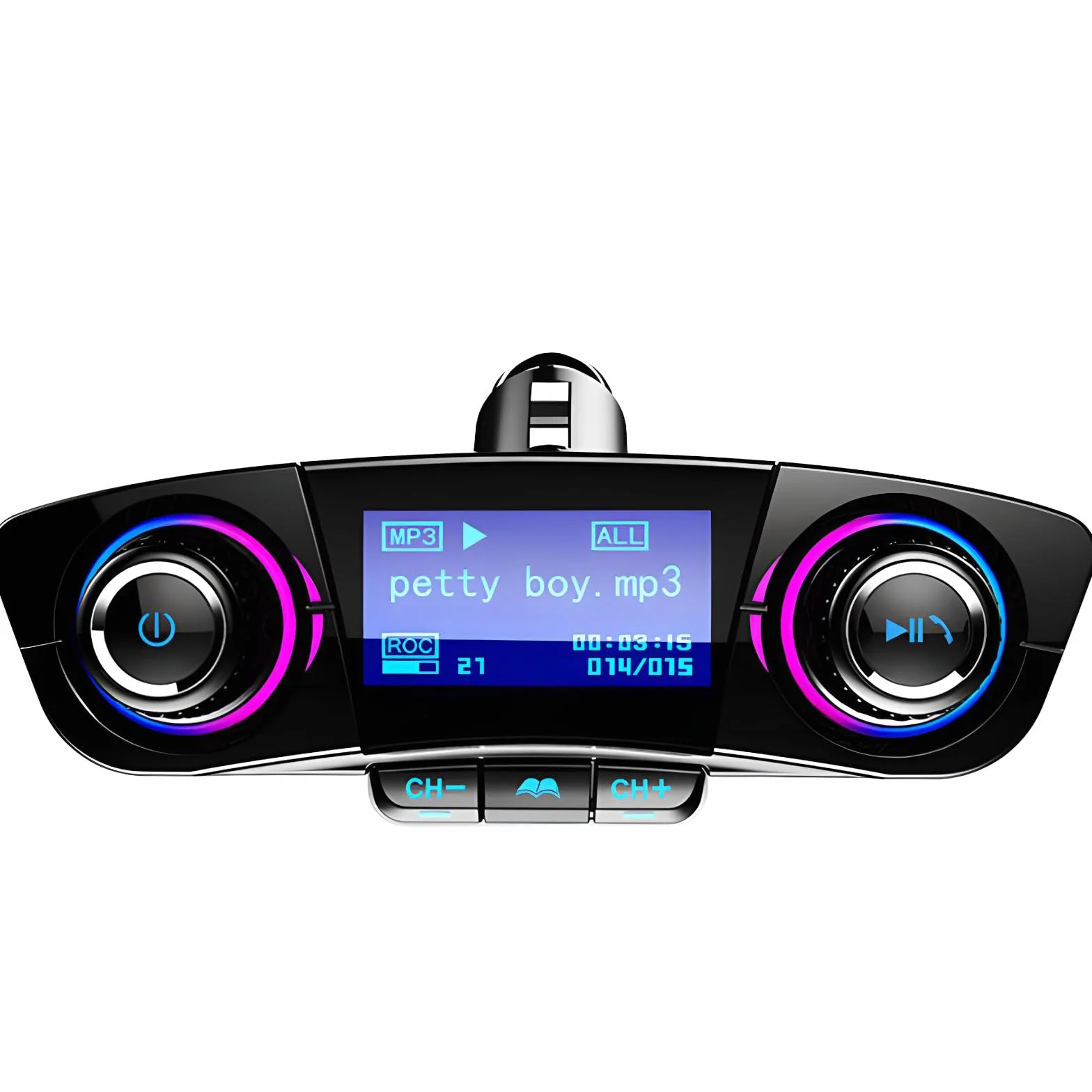 Retoo Zasilacz samochodowy Bluetooth, nadajnik FM, zestaw głośnomówiący i ładowarka, 2 porty USB, obsługuje karty SD, pamięć USB, szybkie ładowanie QC3.1A, ładowarka do zapalniczki samochodowej