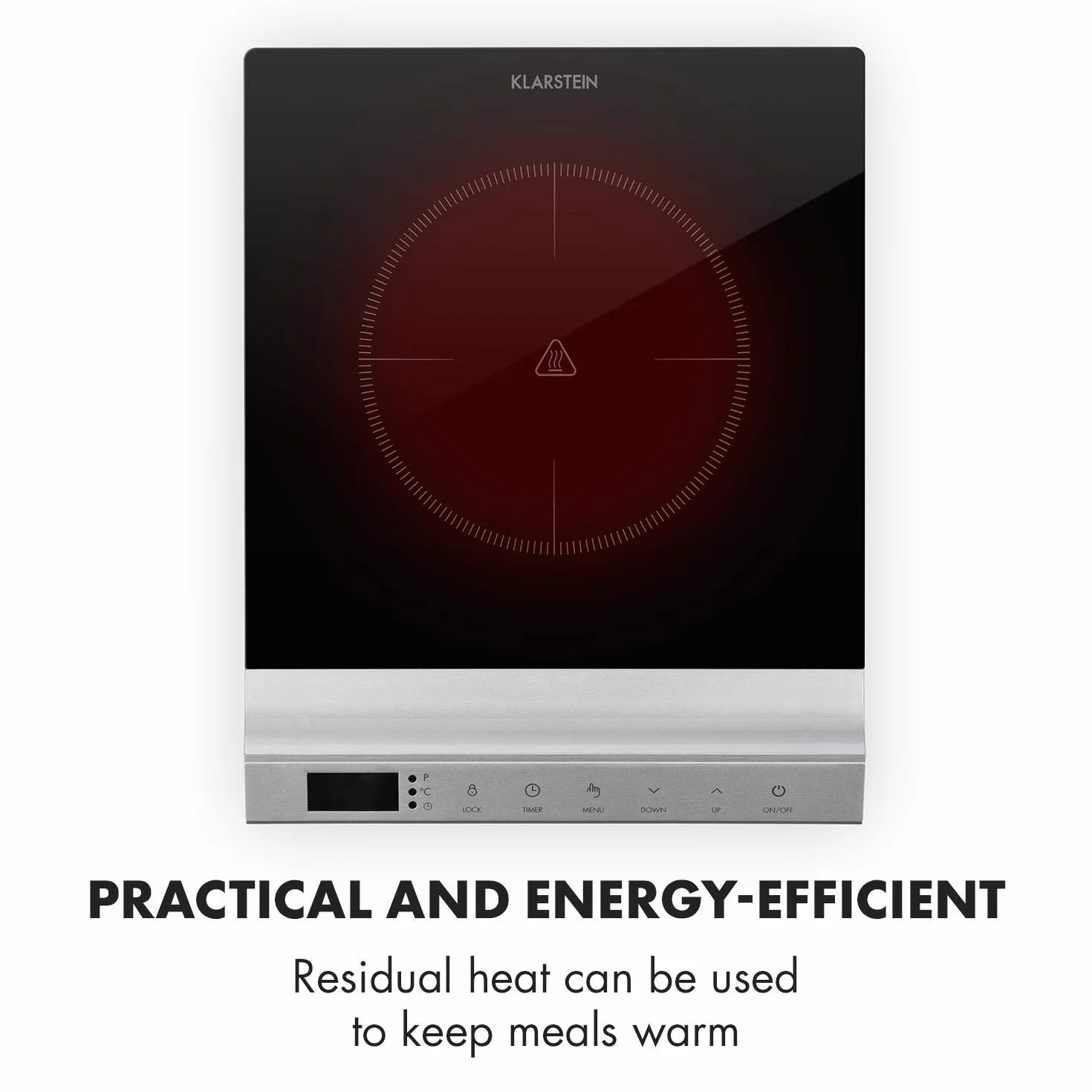 KLARSTEIN Mistercook - Plaque cuisson portable, Plaque de cuisson, vitrocéramique, 2000W, 8 réglages puissance et temp., écran LED, Minuterie, Sécurité enfants, Protection anti-surchauffe - Argent