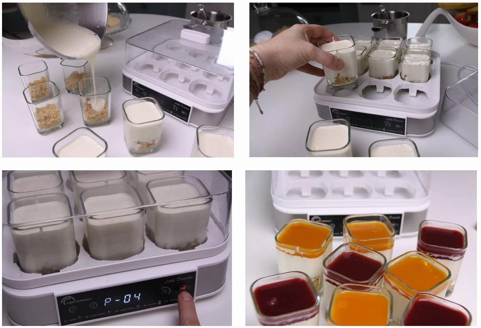 LITTLE BALANCE 8448 Yaourtière Dessertière, Yaourts Desserts Fromages blancs faits maison, 5 programmes automatiques, 9 pots en verre 145 ml, Blanc/inox