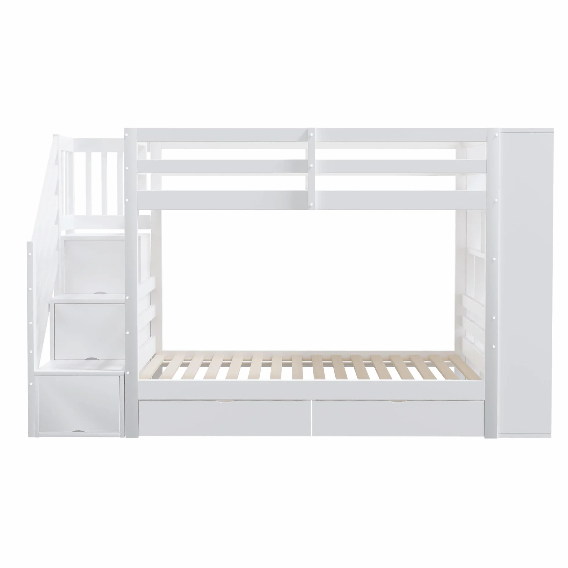 Sapgaks Lit superposé Enfant avec tiroirs et Grands casiers,Lit Enfant 90x200 cm avec échelle de Rangement,lit cabane Enfants avec clôture Haute,avec sommier à Lattes (C-Blanc)