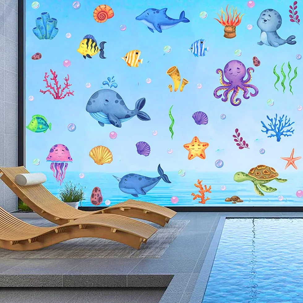 Stickers Muraux Sous la Mer Poisson Tropical pour Salle de Bain Enfant Chambre Bébé Salon