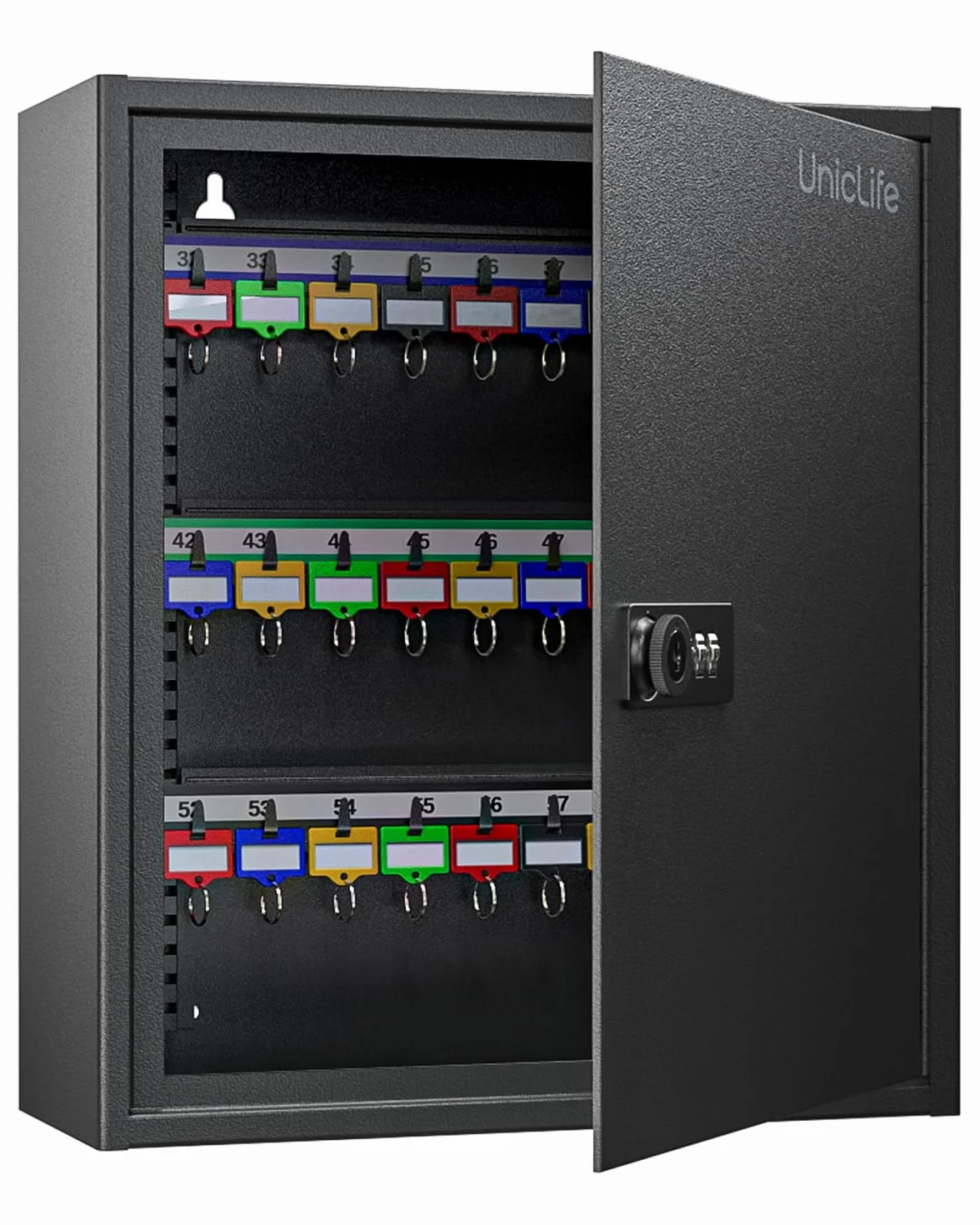 Uniclife Armoire à Clés 60 Positions Combinaison Serrure à Clé Réinitialisable Boîte à Clés Numérique Sécurité Noire