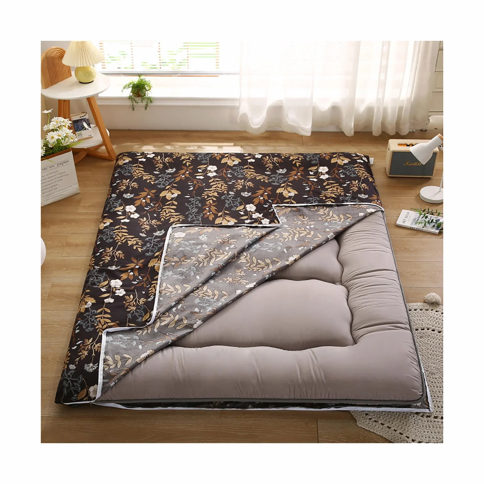 Housse de Matelas Futon avec Fermeture éclair, Coton Doux, Amovible, Anti-poussière, Full Size 120x200cm