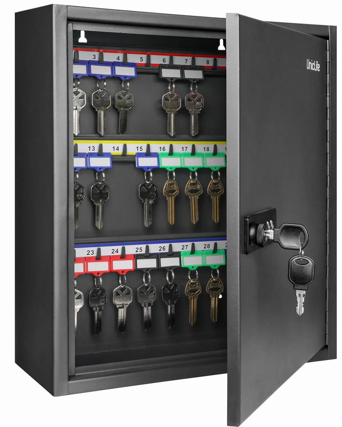 Uniclife Armoire à Clés 60 Positions Combinaison Serrure à Clé Réinitialisable Boîte à Clés Numérique Sécurité Noire