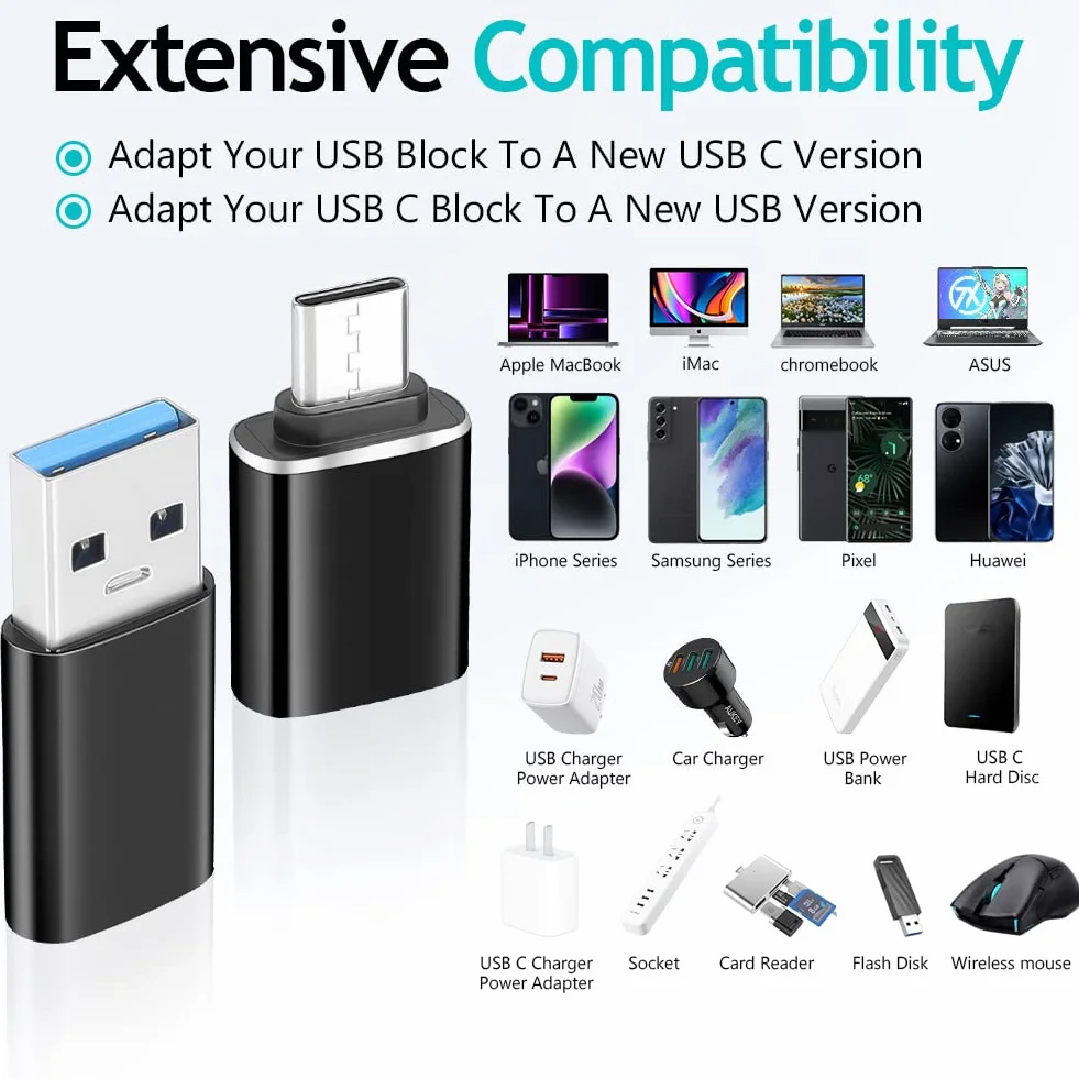 AXFEE Adapter USB C na USB, adapter micro USB na USB C, superszybki transfer danych i szybkie ładowanie, kompatybilny z iPhonem/PC/Samsung/iPad/laptopem/MacBookiem itp. (4 sztuki), Q1-3473943