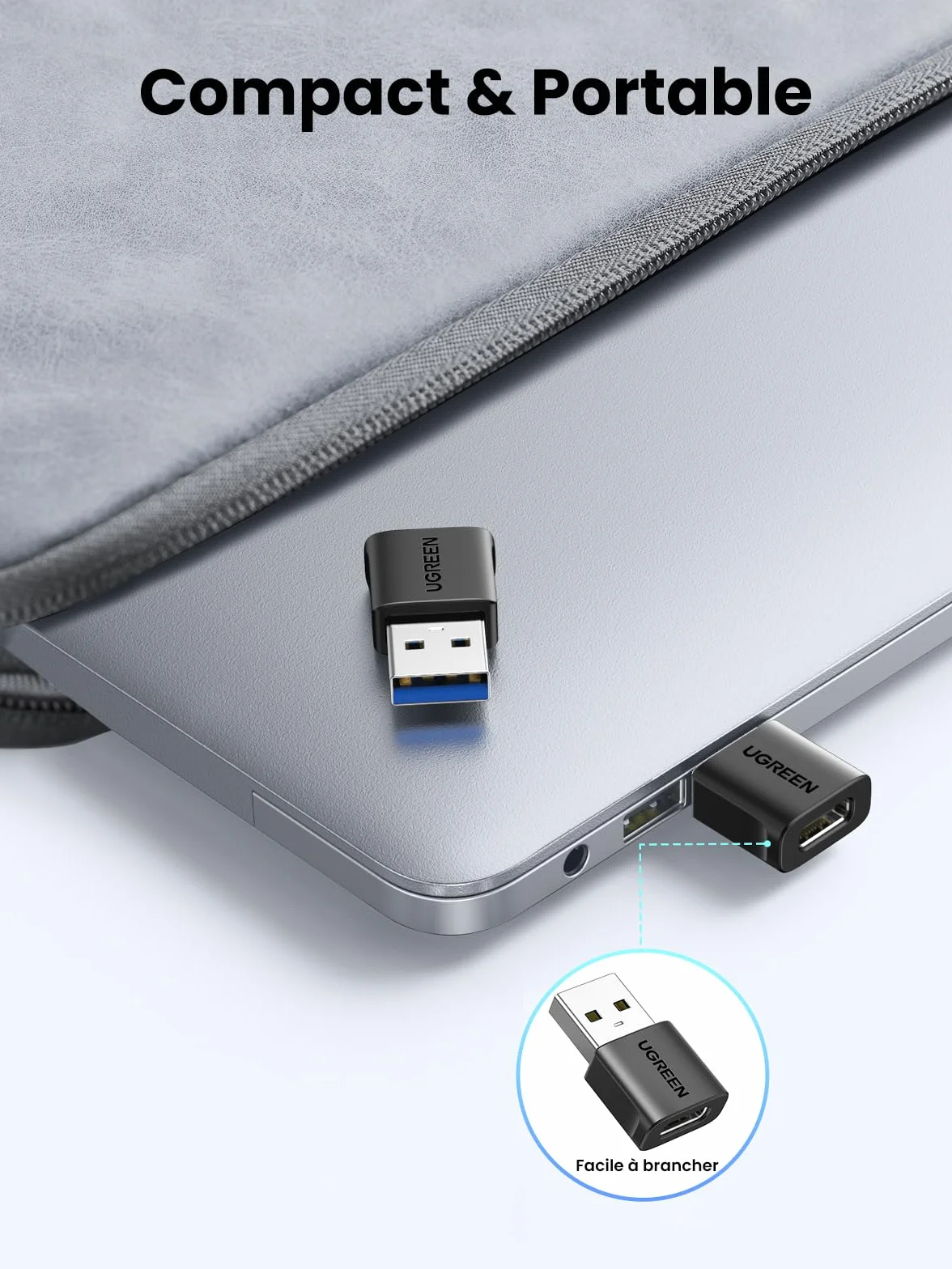 UGREEN Adaptateur USB vers USB C 3.2 10Gbps Lot de 3 Convertisseur Type C Femelle vers Type A Mâle
