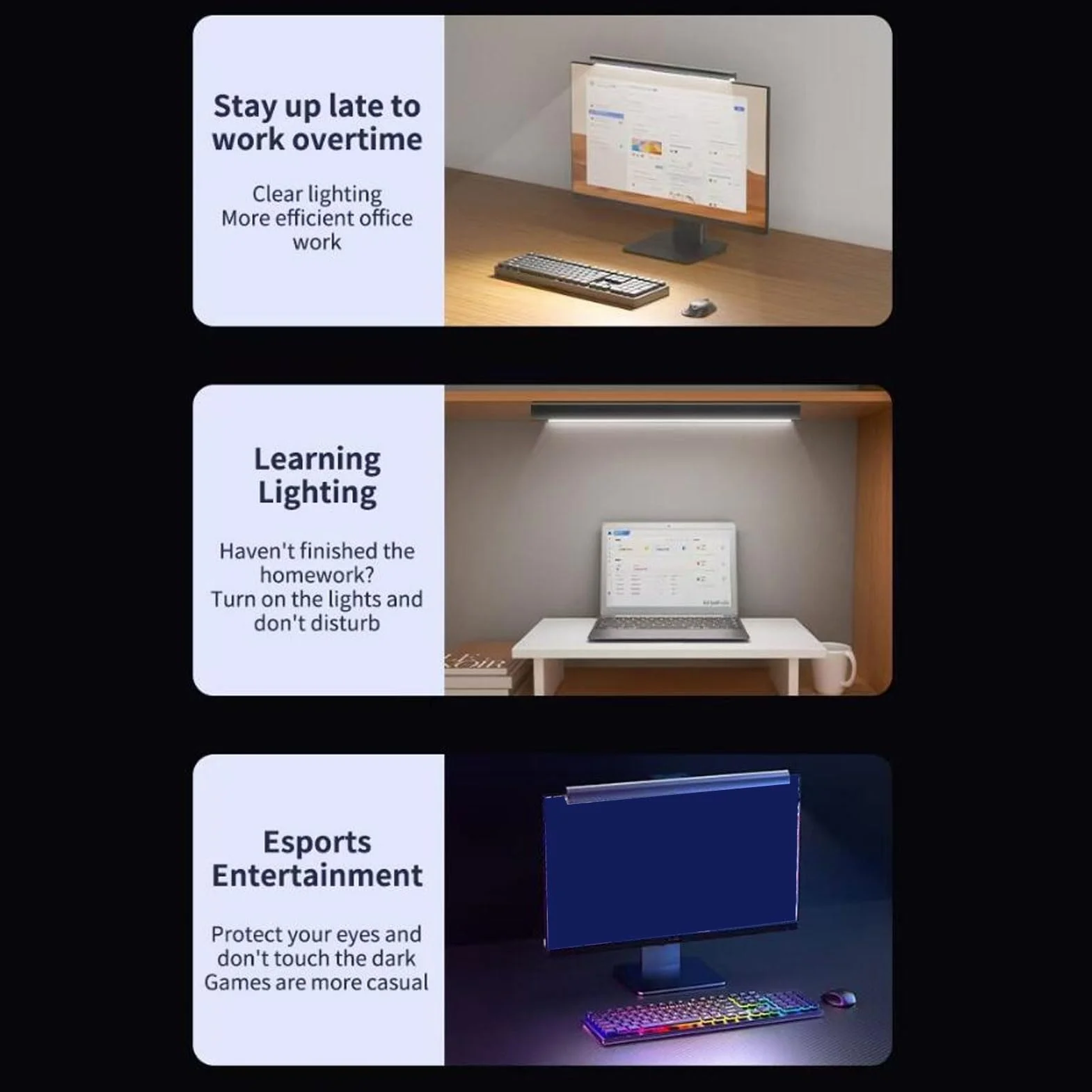 Listwa Świetlna Do Monitora, Lampka Komputerowa USB Chroniąca Wzrok, 3 Ustawienia Temperatury Barwowej, Brak Odblasków Na Ekranie, Oszczędność Miejsca W Domowym Biurze Lub