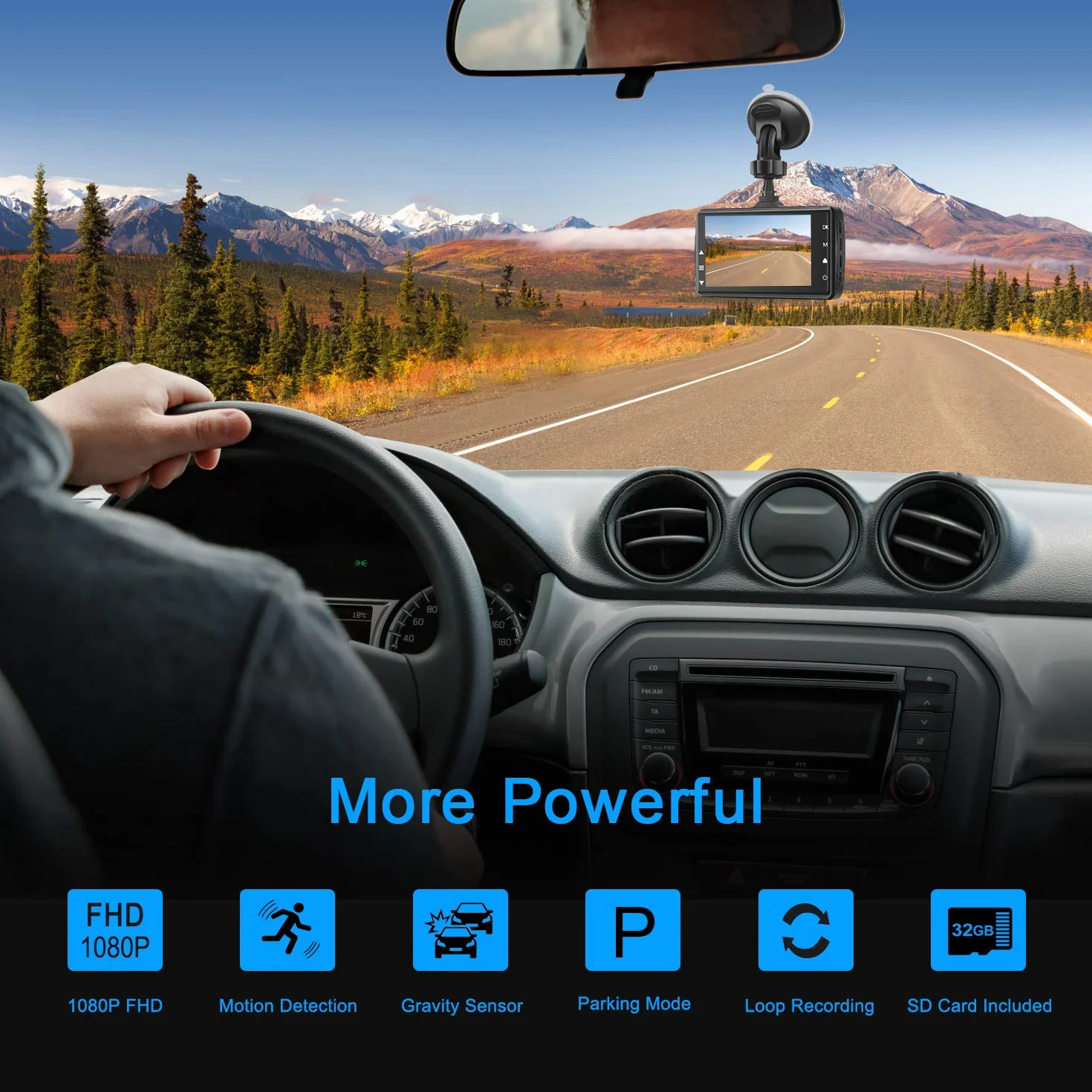 Kamera przednia z 32G SD Card, BOOGIIO 1080P FHD Car Driving Recorder 3'' IPS Screen 170°Wide Angle Dashboard Camera Aluminium, obudowa ze stopu aluminium, WDR G-Sensor Parking Monitor pętli