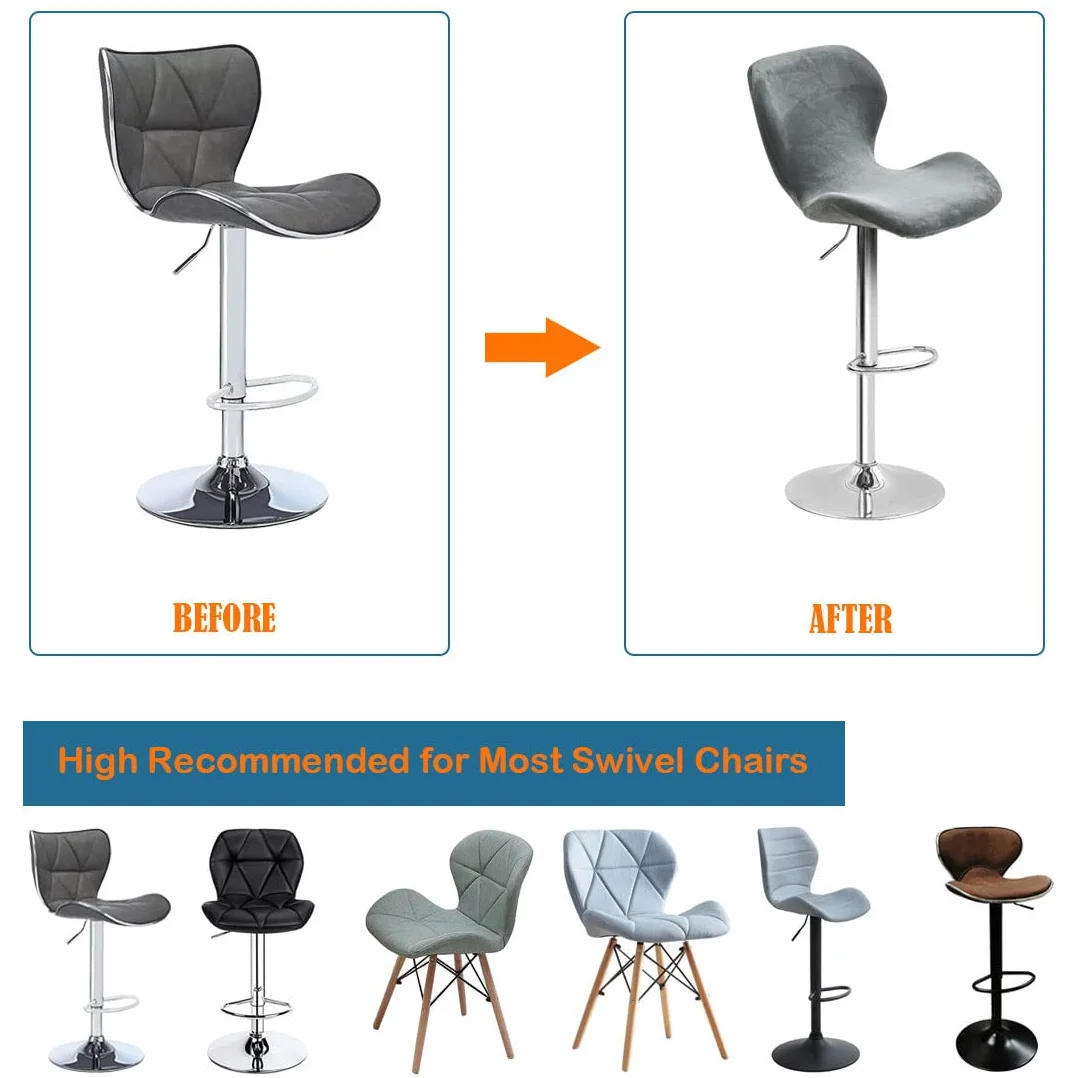 Levoberg Housse de Tabouret de Bar Incurvé Velours Extensible avec Dossier Élastique Gris foncé