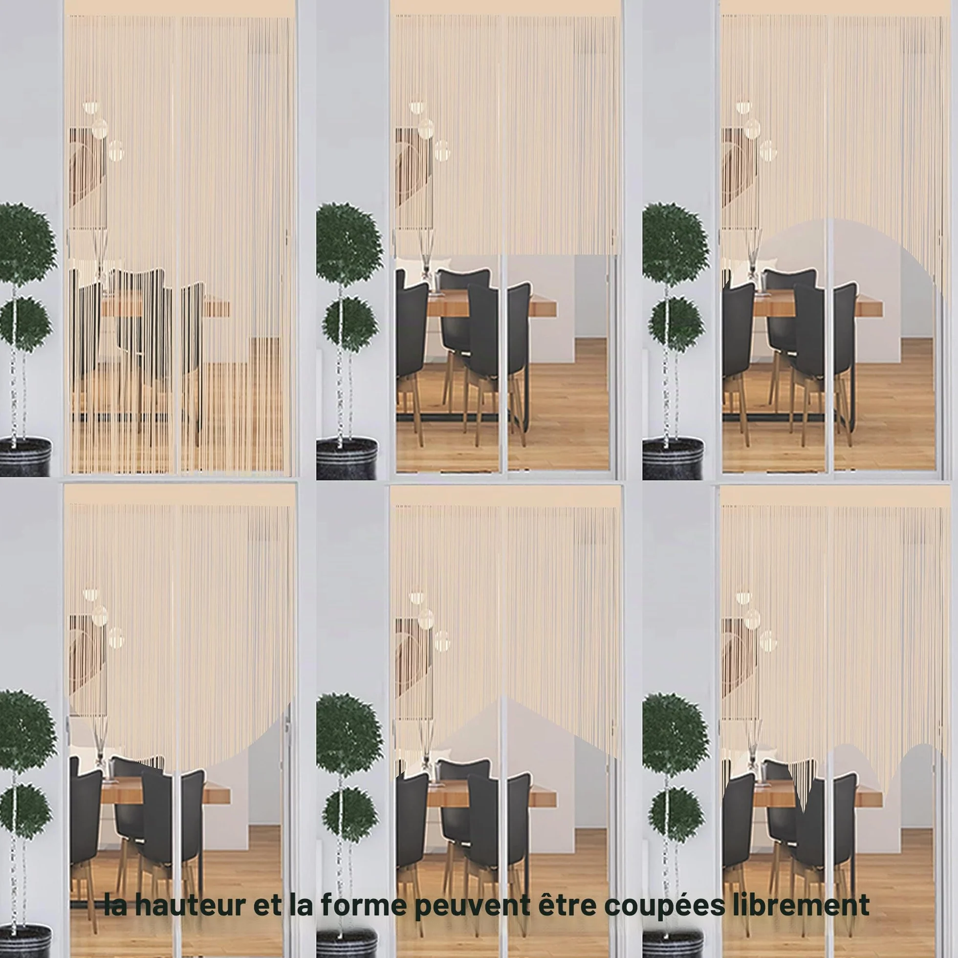 Taiyuhomes Rideau à cordes spaghetti 90x200cm beige grille moustiquaire fenêtre porte
