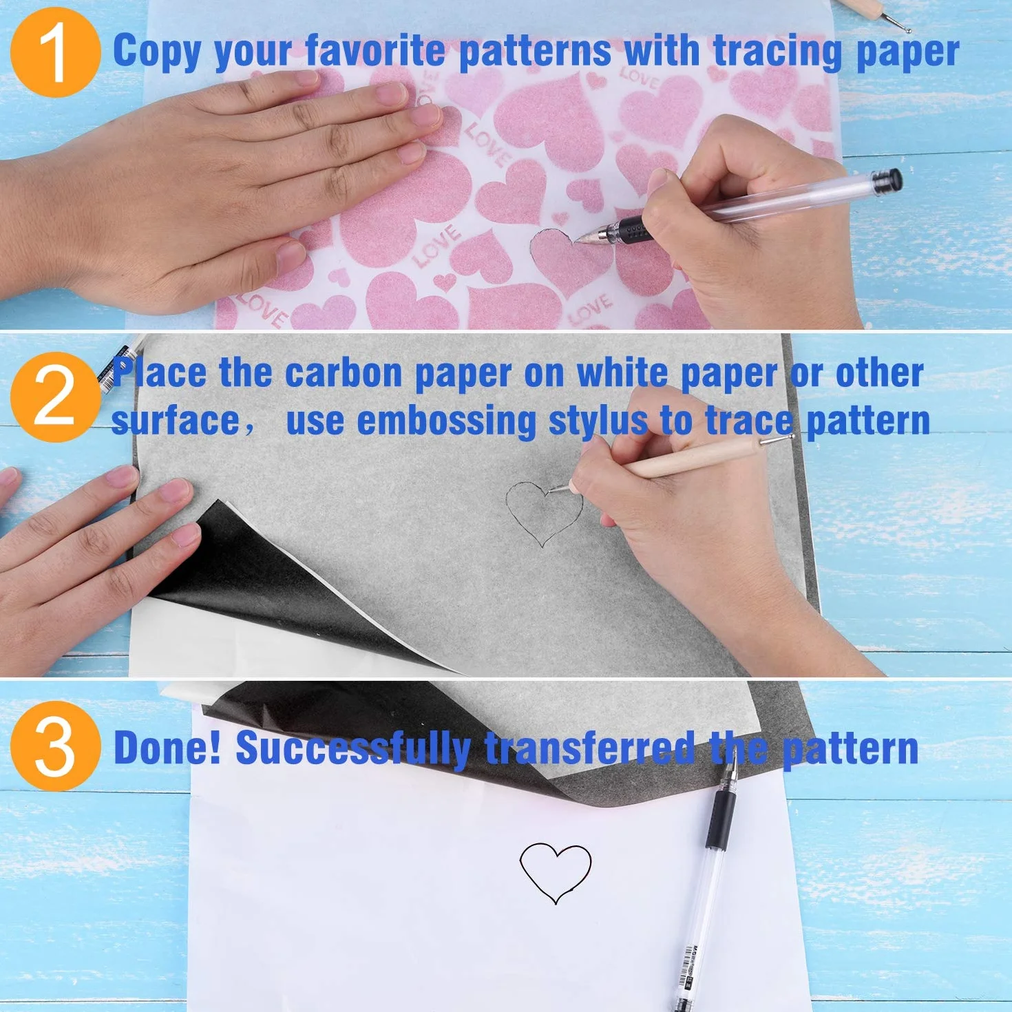 Papier carbone pour le bois, 150 feuilles avec 5 stylos à embosser