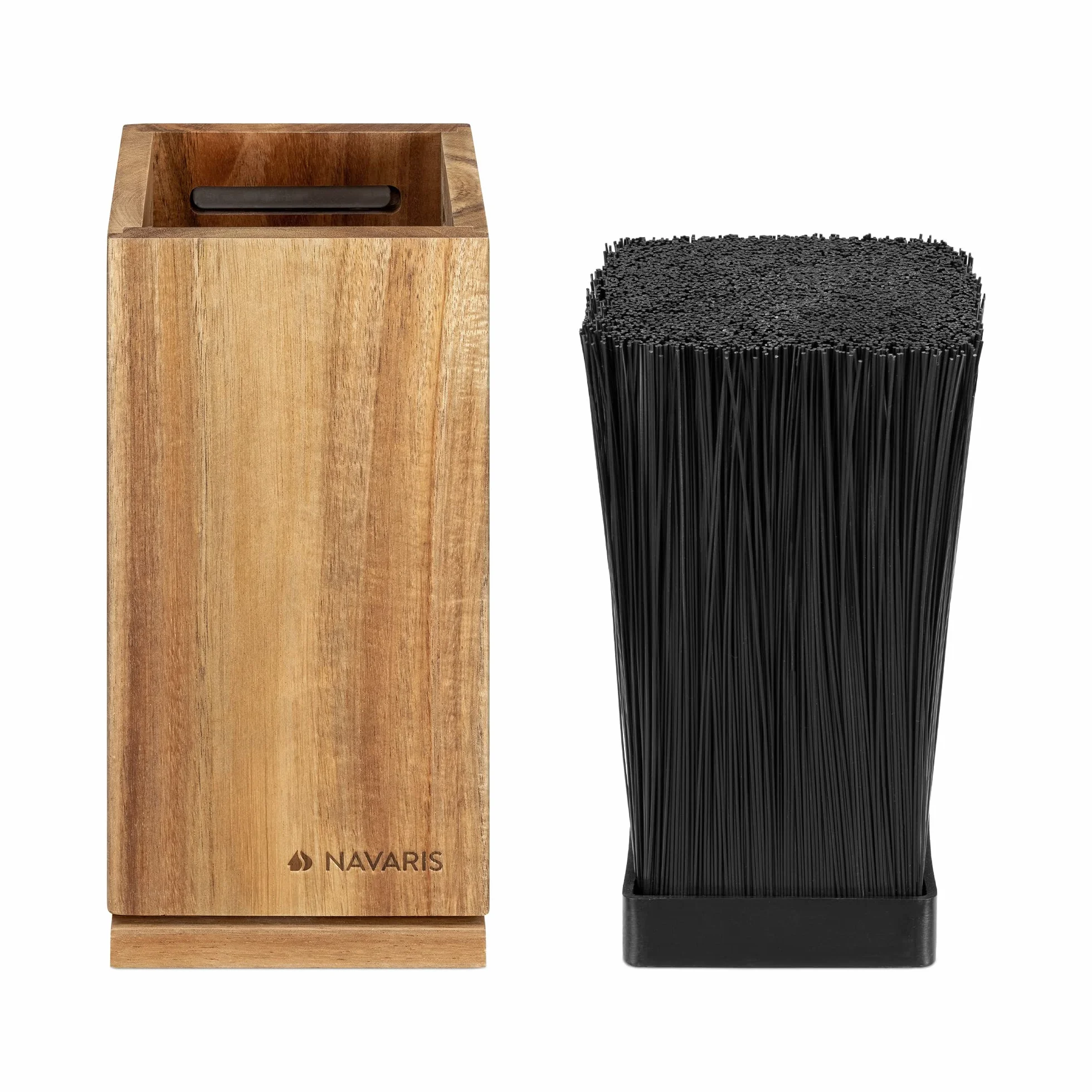 Navaris Porte-Couteaux en Bois - Bloc de Rangement à Couteau Rotatif et magnétique en Acacia 25 x 12,5 x 12,5 cm - Bloc Couteau Vide avec tiges
