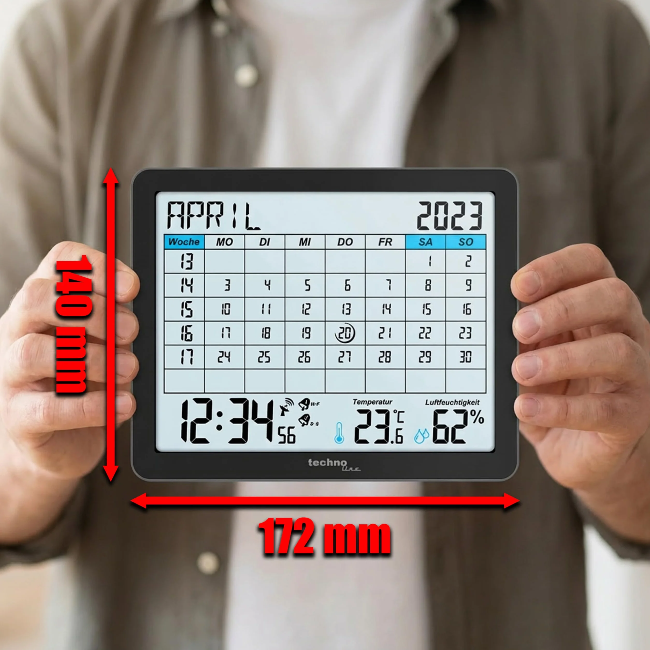 Technoline WT2600 Calendrier de Table avec Température et Humidité, Affichage Min/Max, 17 x 14 cm, Noir