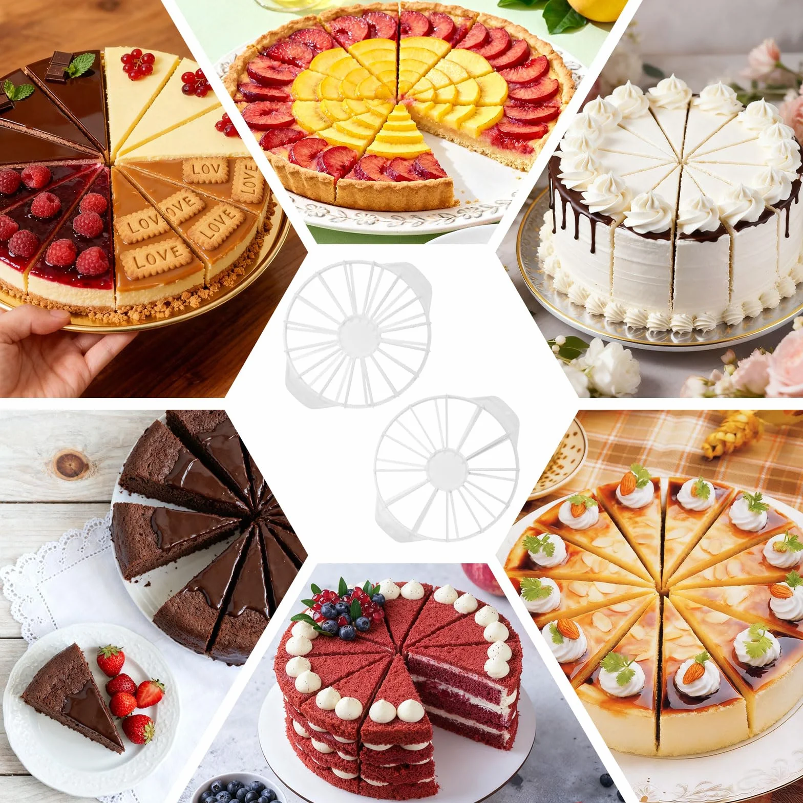 Lot de 2 coupe-gâteaux ronds en plastique - 10/12/14/16