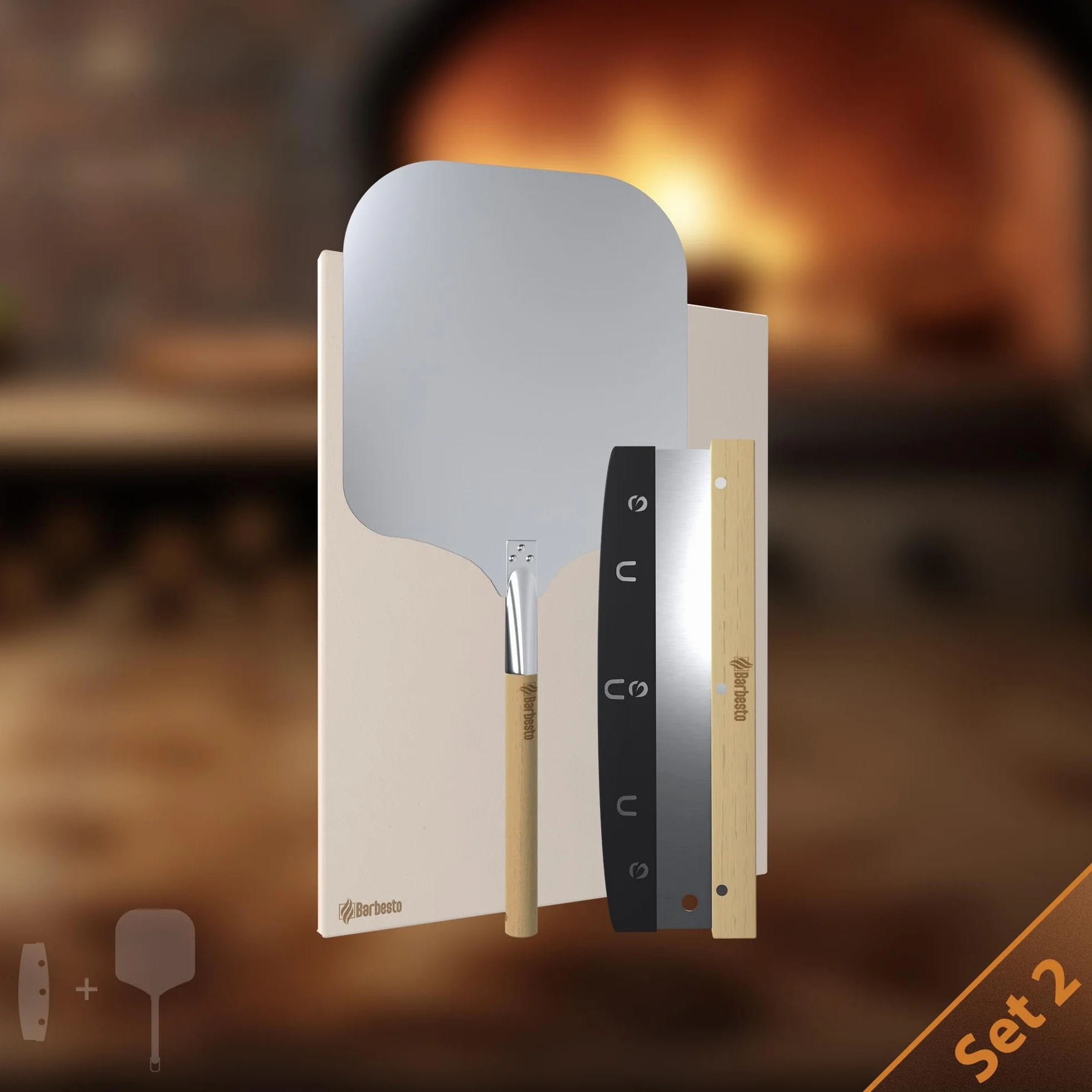 CLP Pierre À Pizza en Cordiérite avec Livre De Recettes I pour Four, Grill 38x30 CM I Seule Ou en Set avec Pelle À Pizza Et Coupeur, Contenu du Set:Pierre à Pizza+découpeur