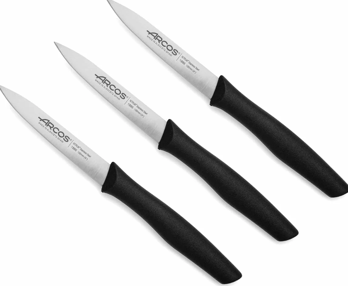 Arcos Lot de 3 Couteaux d'Office Nova Lame 100 mm Acier Inoxydable Manche Polypropylène Noir
