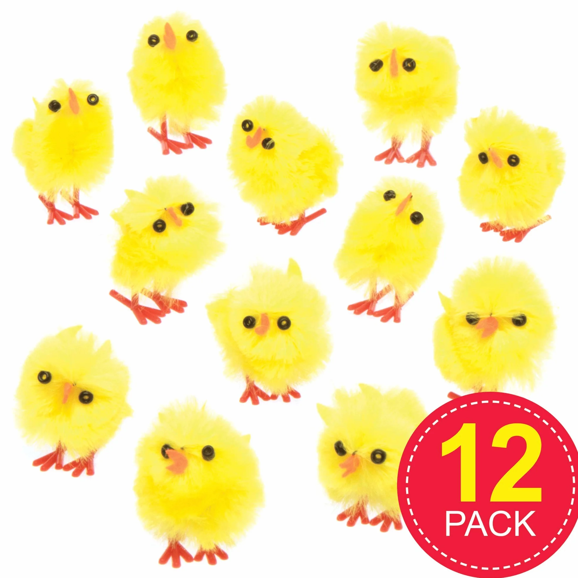 Baker Ross E432 Lot de 12 Mini Poussins pour décoration de gâteaux, modèles, présentoirs, activités de Chasse de Pâques Jaune