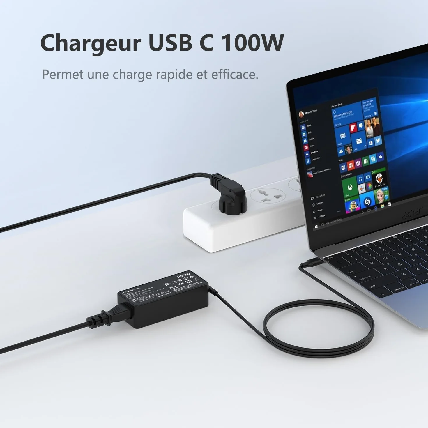 Chargeur USB C 100W, Adaptateur Type C pour MacBook Pro/Air Lenovo Thinkpad Dell Latitude HP Chromebook