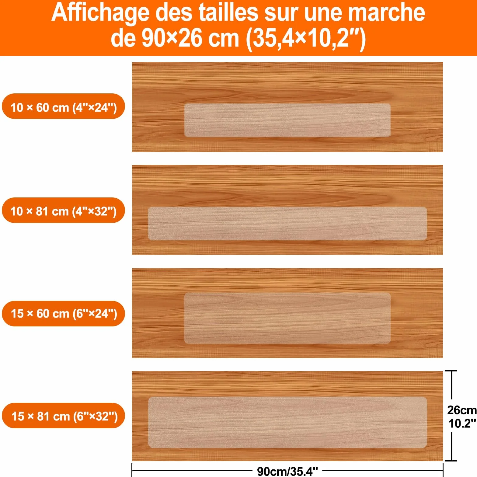 Spurtar Transparent Tapis Antidérapant Bande Escalier 15 x 60 cm Lot de 15