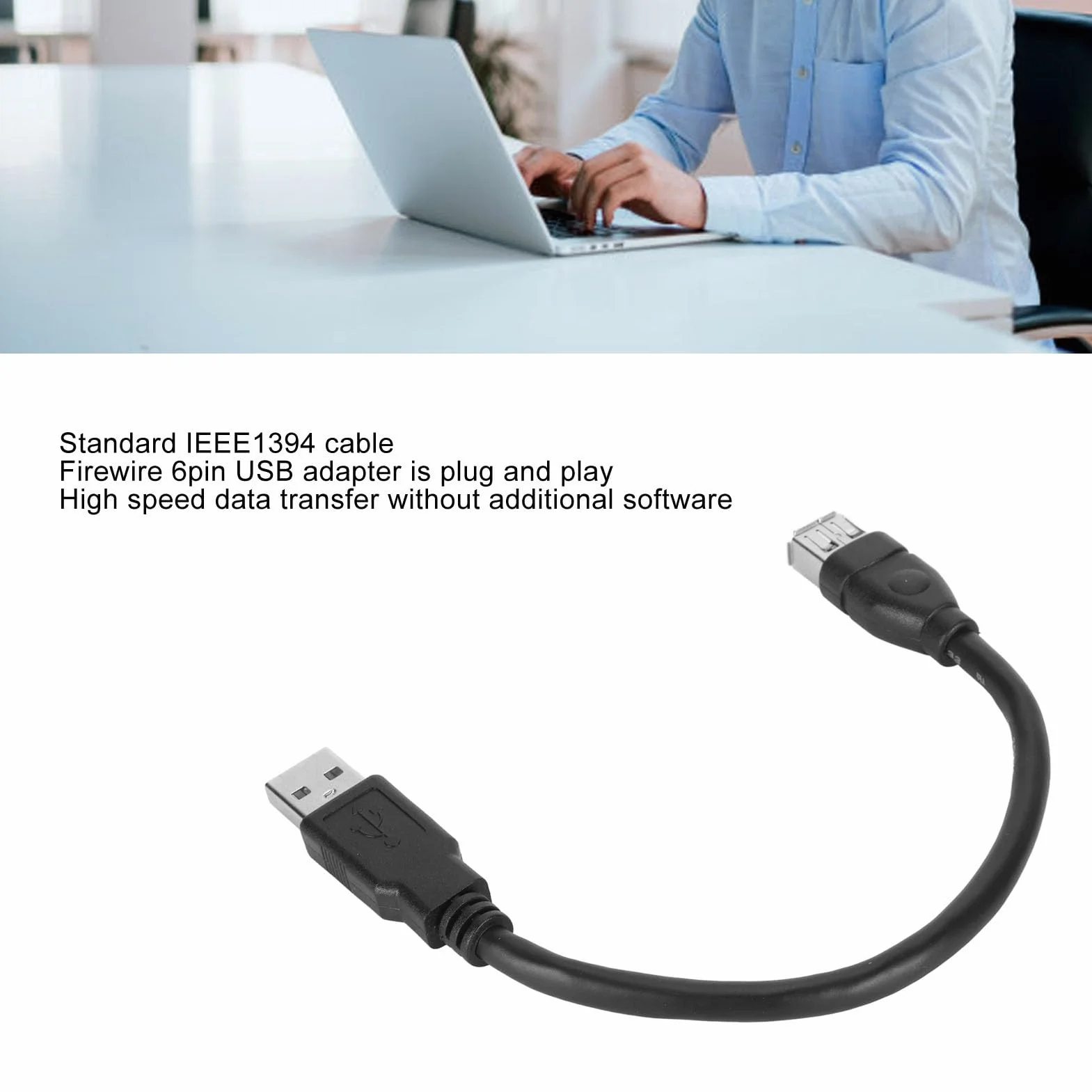 Asixxsix Firewire 1394 6-pinowy kabel do ładowania USB, Firewire IEEE 1394 6-pinowy żeński na USB 2.0 A męski Adapter Kabel konwertujący do aparatu cyfrowego, cyfrowych rejestratorów wideo,