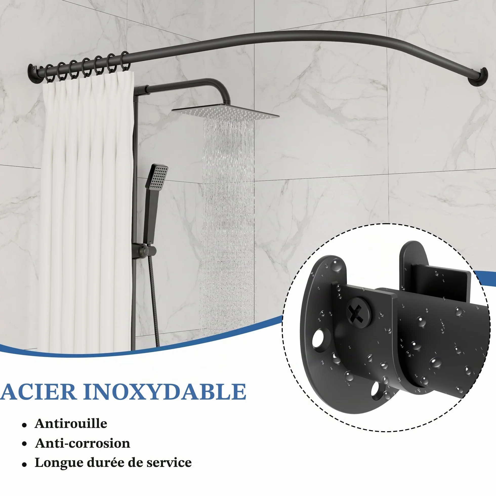 SAYAYO Support Tringle Rideaux Barre Penderie Acier Inoxydable Réglable 24-29mm 2 Pcs Noir Mat