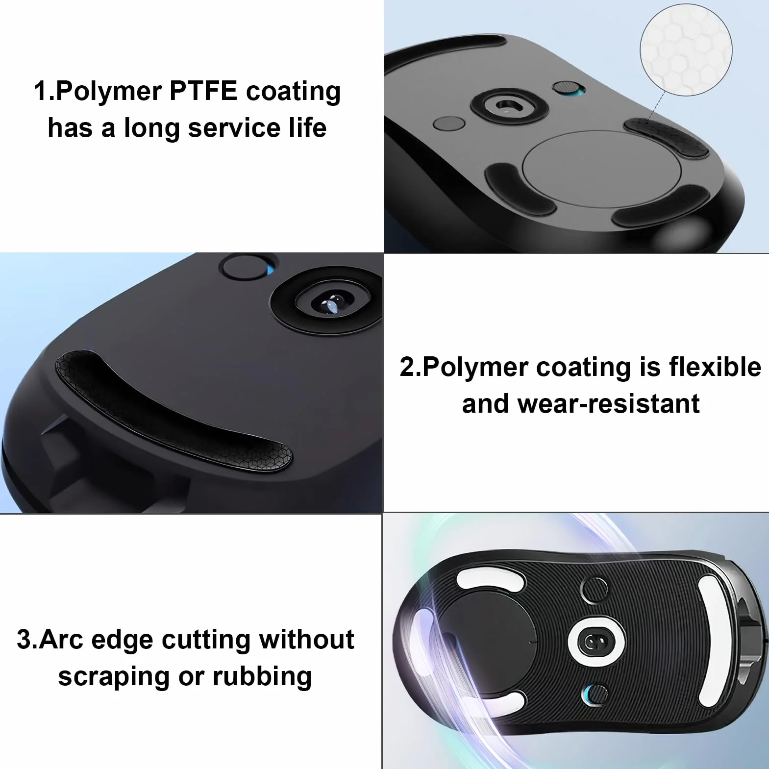 Logitech G Pro Wireless Patin Souris Remplacement autoadhésif Caoutchouc Souple Noir