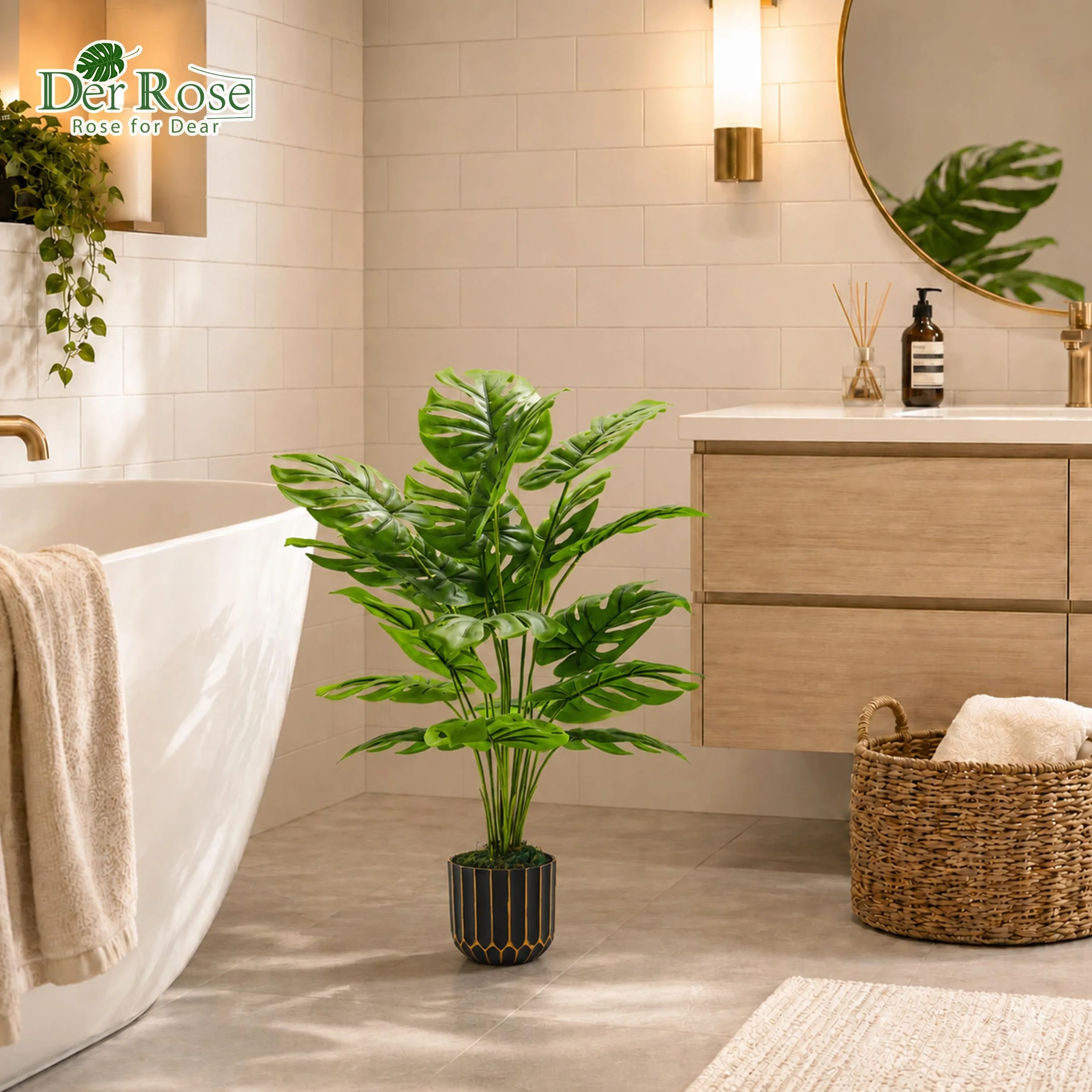 Monstera Artificielle en Pot 71cm Der Rose Plante Décoration Intérieur Salon