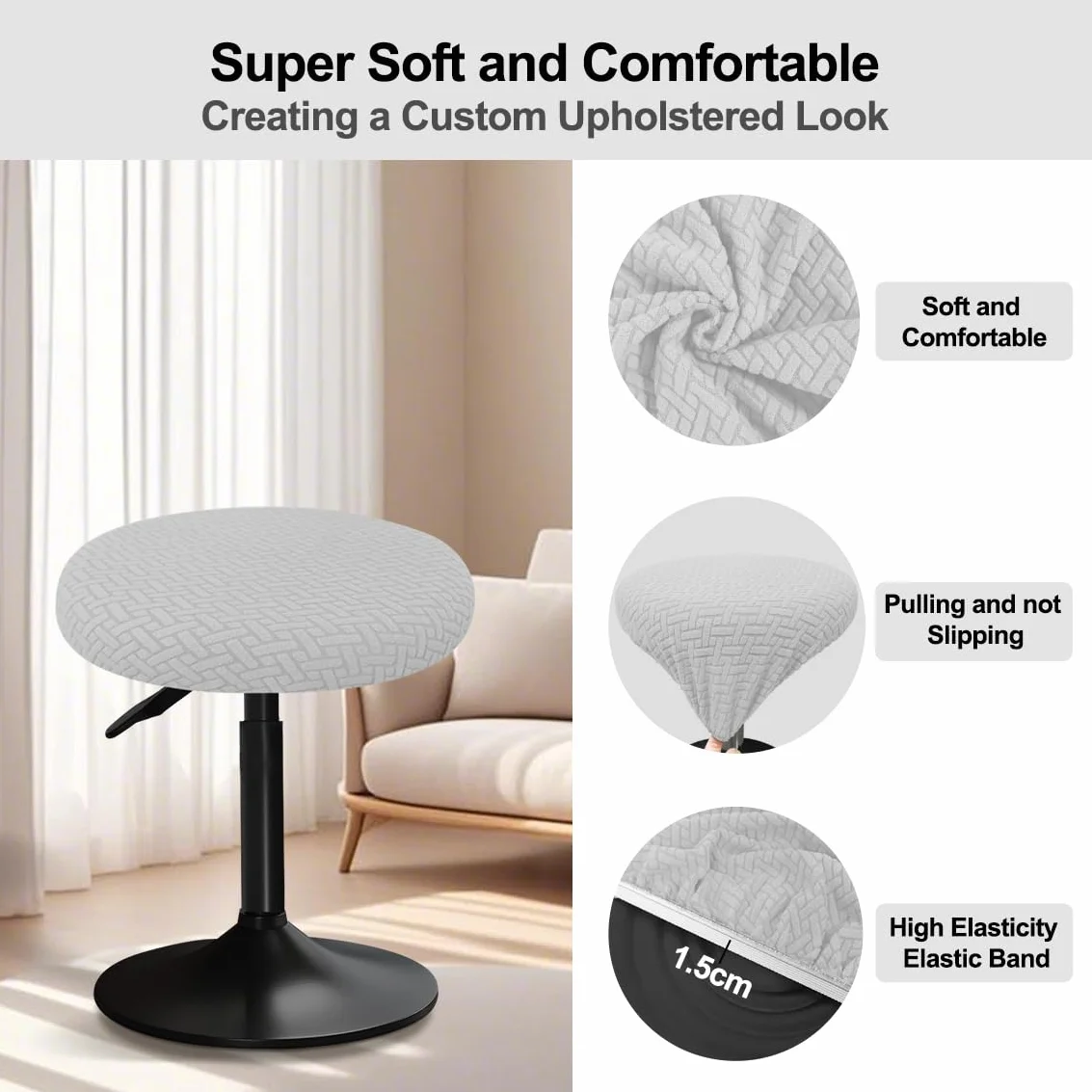 Housse Tabouret Rond 30-40cm Lavable Anti Poussière Gris Clair