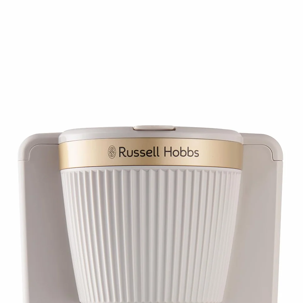 Russell Hobbs Cafetière filtre [1,25 L : 10-15 tasses, 1 100 W] Brontë Beige (technologie WhirlTech, anti-goutte, plaque chauffante, verseuse en verre, fonction pause et versement) 26781-56
