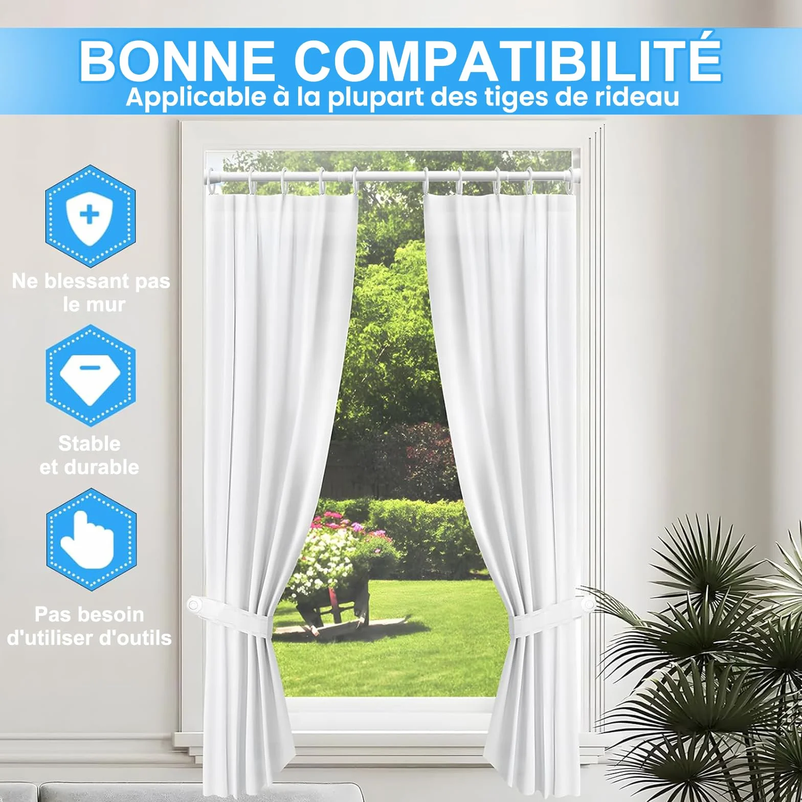Tringle rideau sans perçage extensible 115-195 cm blanc diamètre 22 mm fenêtre penderie