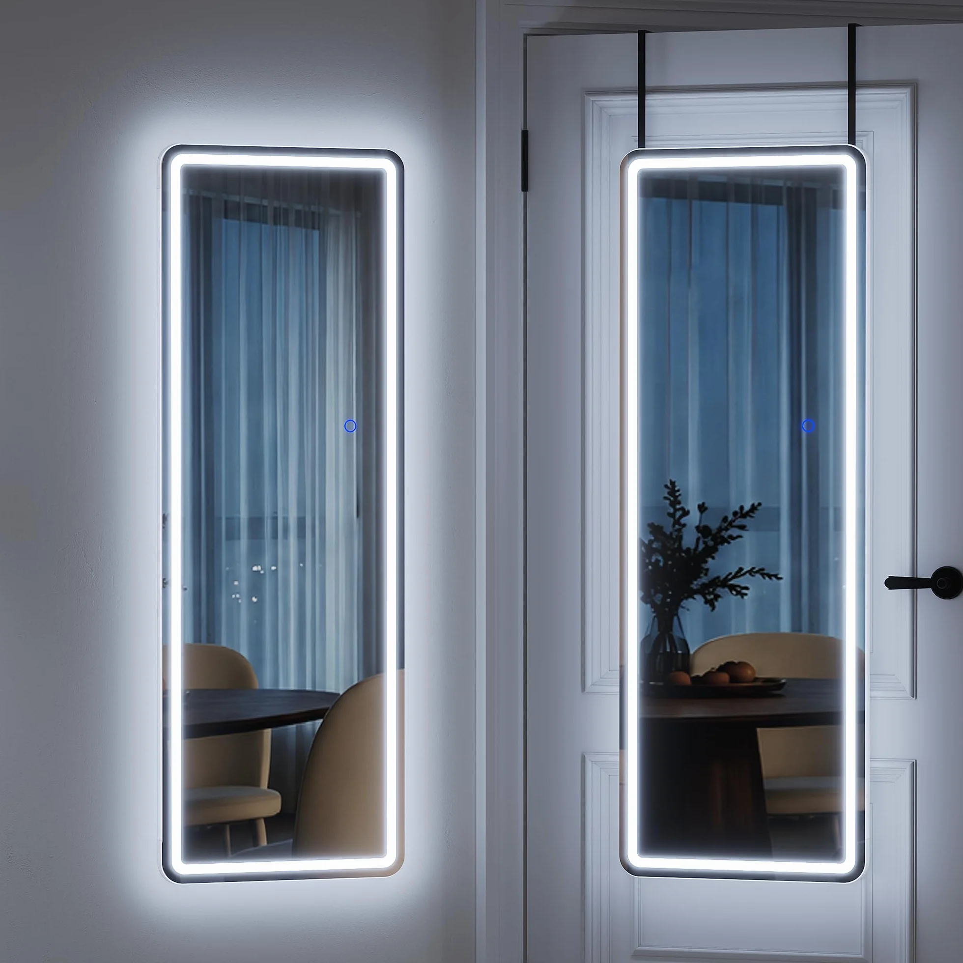 LED Miroir Mural 120x37cm Pleine Longueur avec Lumière Grand Miroir de Porte Suspendu Blanc