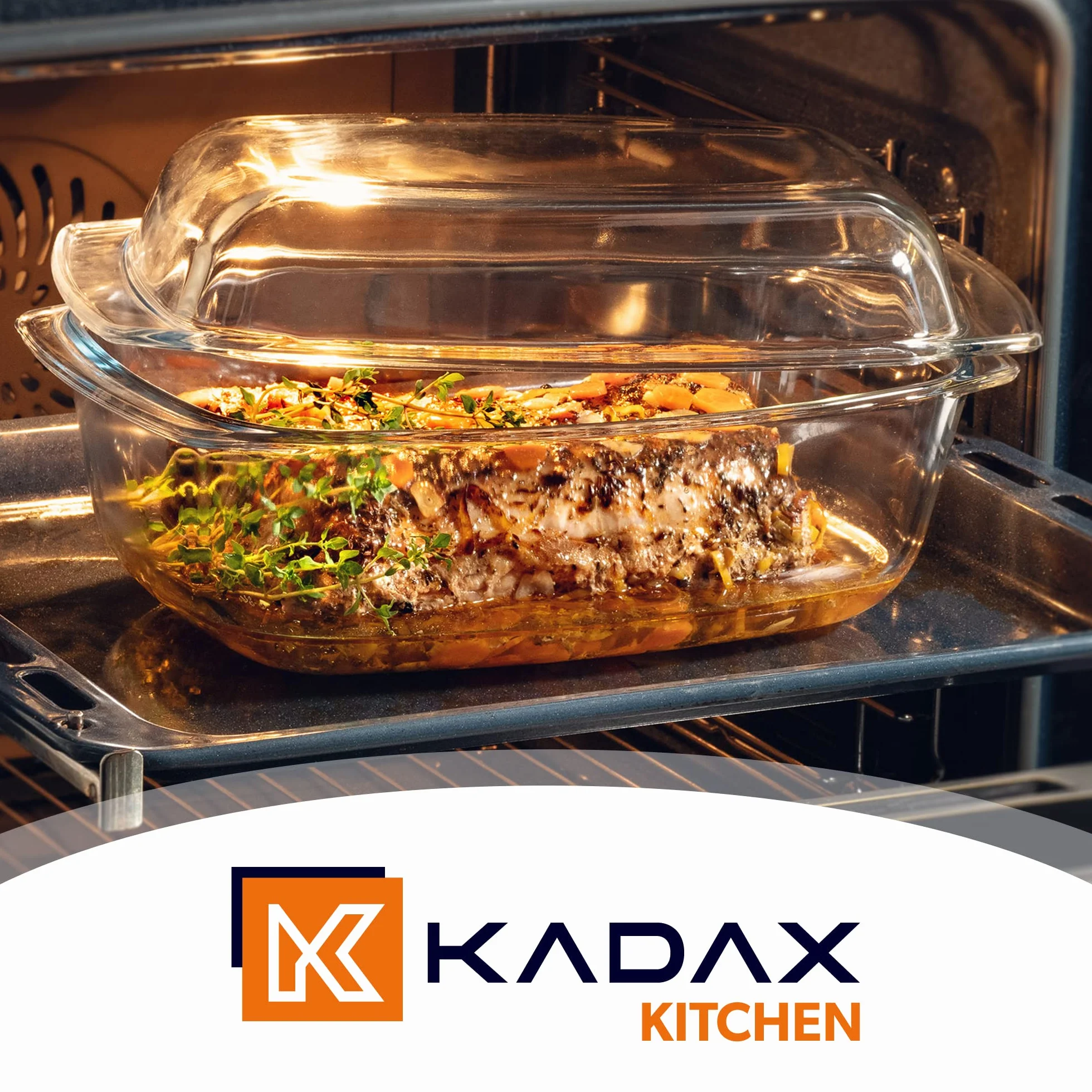 KADAX Plat à Gratin en Verre Résistant à la Chaleur avec Couvercle et Poignées, Cocotte Transparente pour la Cuisson au Four (Rectangulaire, 5.1 L)