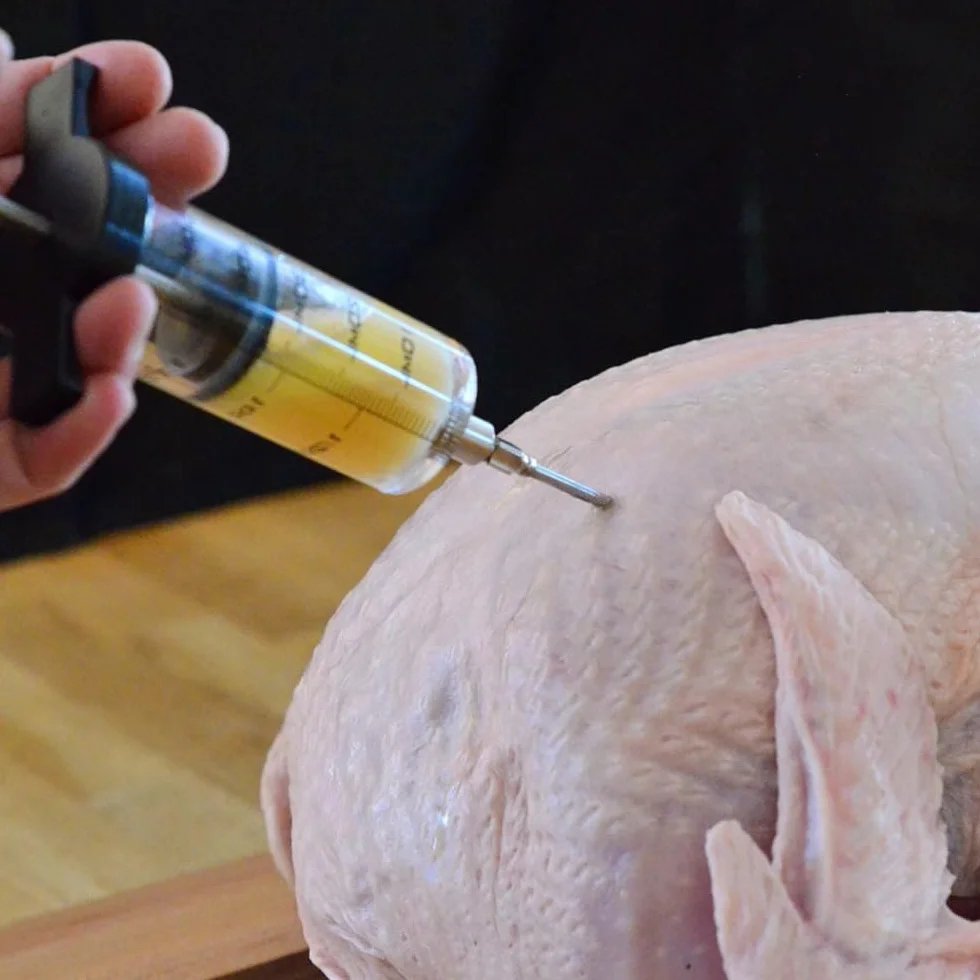 Seringue Alimentaire Acier Inoxydable Injecteur de Marinade 3 Aiguilles pour Dinde Bœuf Poulet