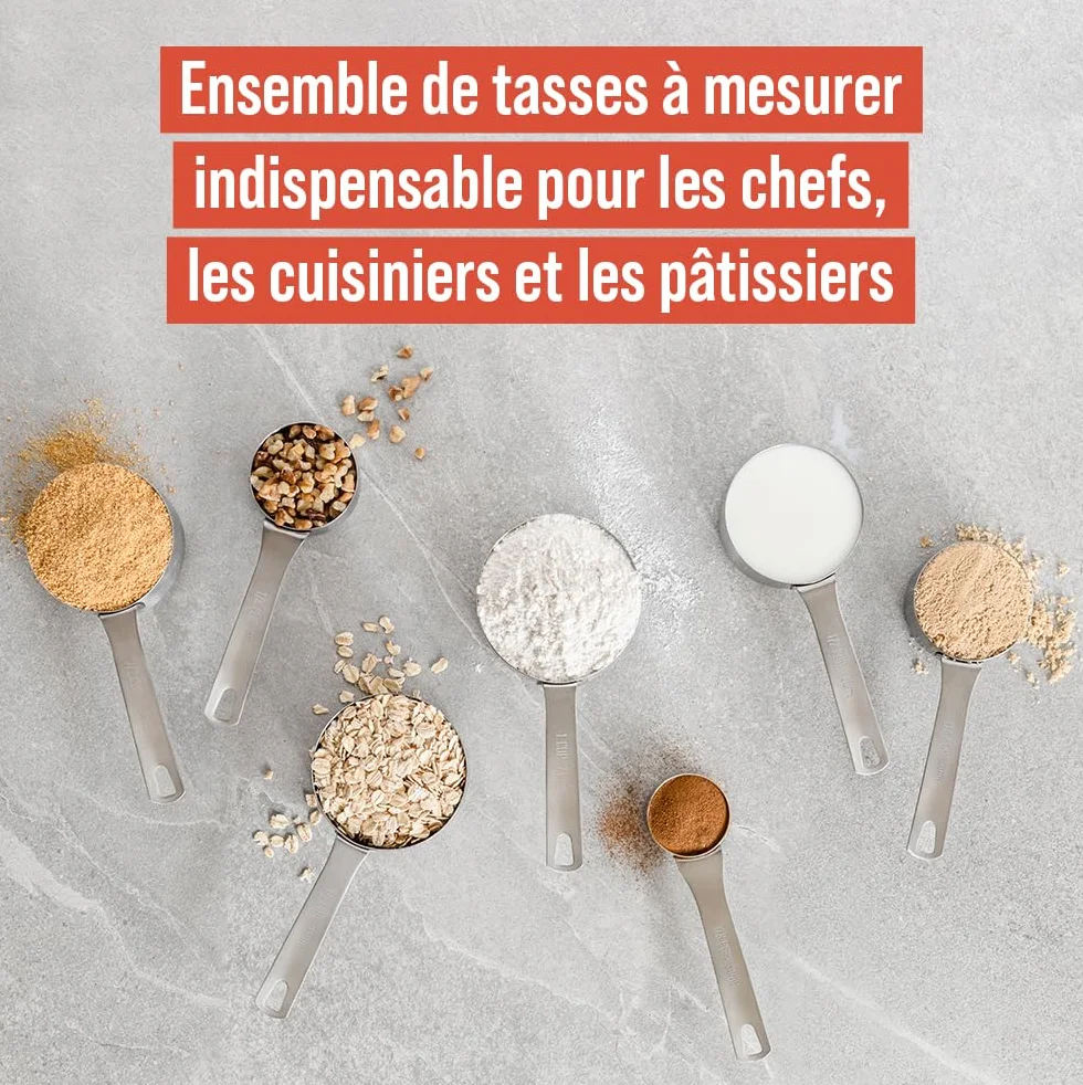 Lot de 7 Cuillère Doseuse en Acier Inoxydable - Tasse et Cuillère Mesure de Cuisine pour Ingrédients Secs ou Liquides