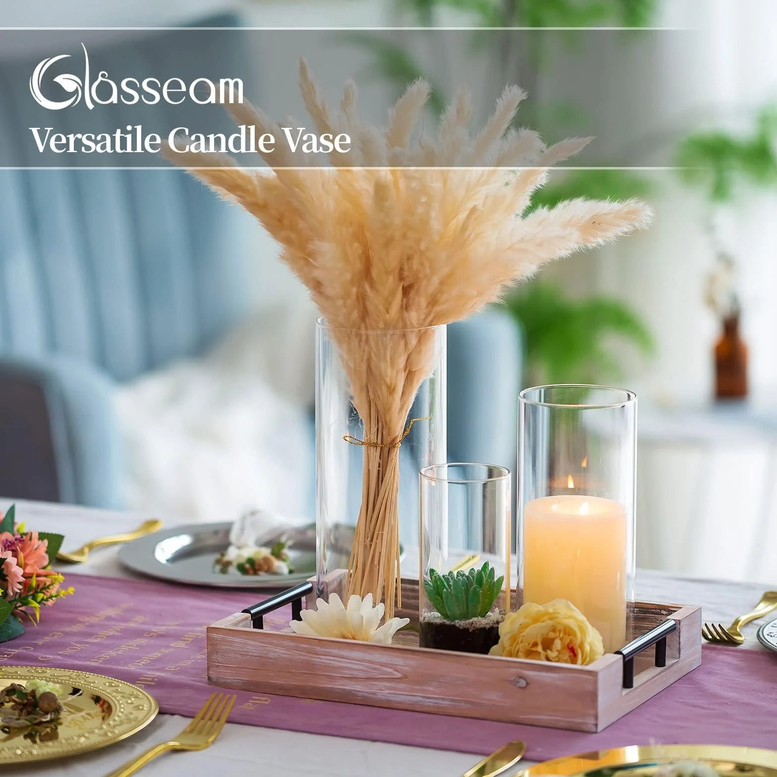 Porte-Bougie Hurricane Cylindre en Verre : Vase À Fleurs Transparent pour Bougies Chauffe-Plat Pilier Votif Bougies Flottantes pour Décorations De Table À Manger (M+L+XL x 4)
