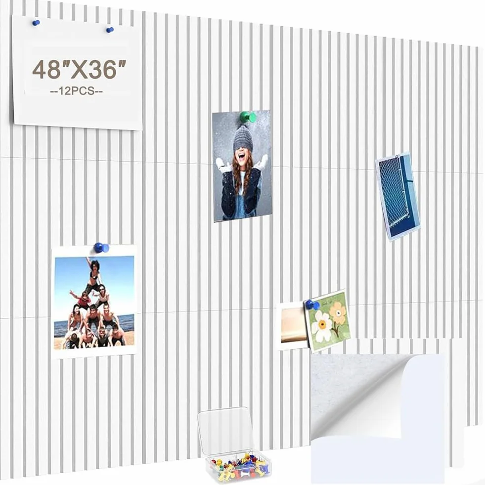 Lot de 12 panneaux muraux en liège autocollants 90 x 120 cm, tableau d'affichage blanc