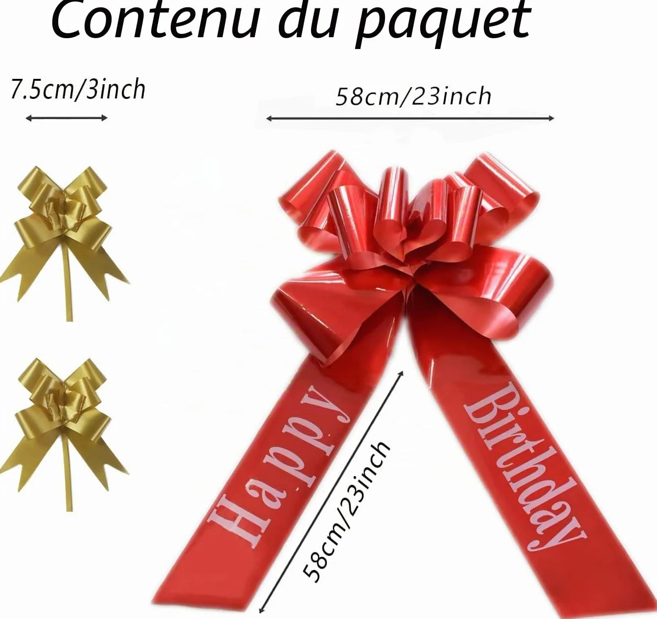 Grand nœud Rouge géant 58 cm pour Anniversaire Voiture Cadeau XL avec Rubans 185 cm