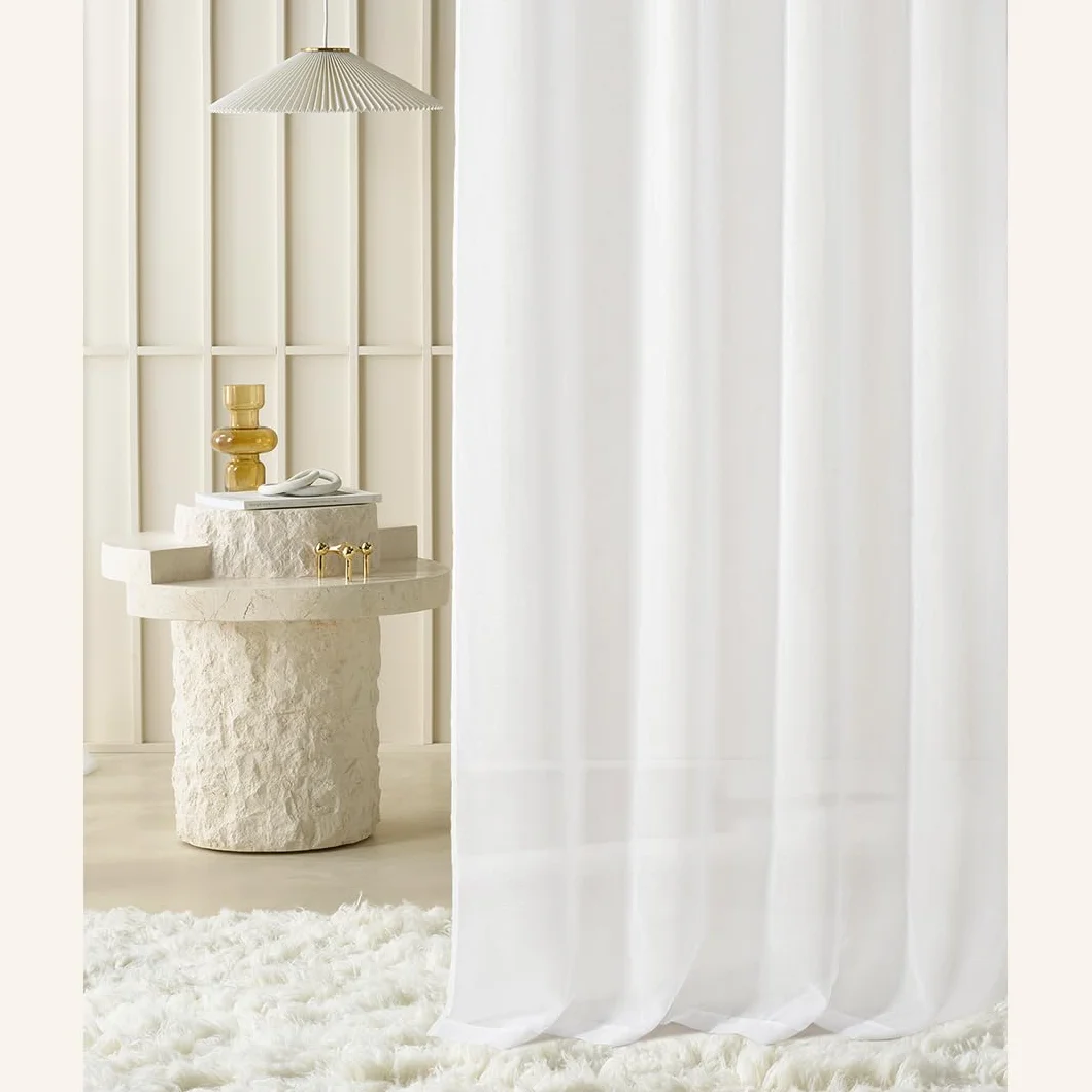 Rideau Voilage Transparent avec Oeillets Novelia 140 x 230 cm Blanc pour Salon Chambre Fenêtre