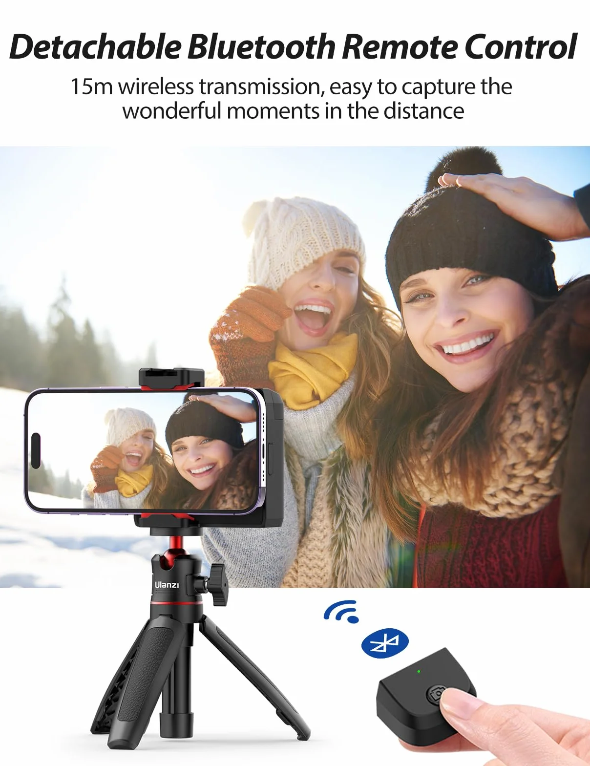 ULANZI CG-02 uchwyt do smartfona, ulepszony uchwyt aparatu do telefonu z pilotem migawki, ręczny uchwyt na statywie, światło wypełniające, akcesoria fotograficzne do iPhone'a 15, 14 Pro Max itp