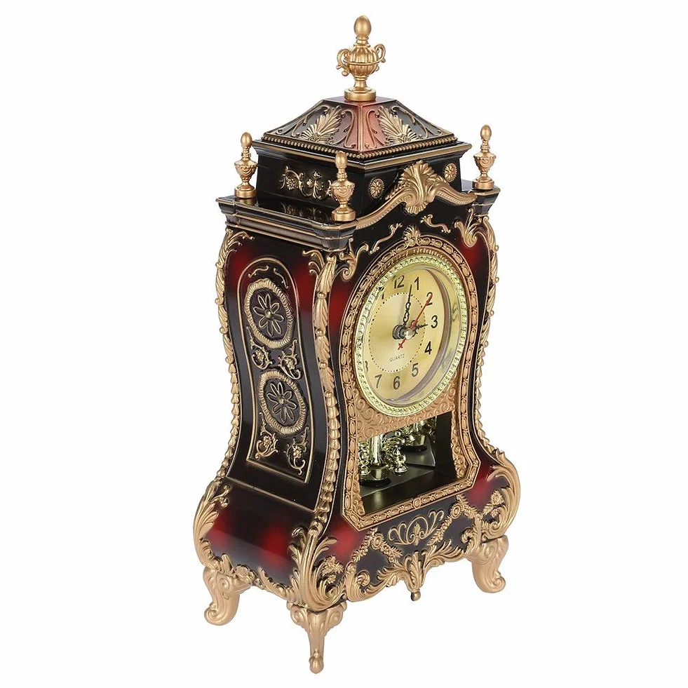 Tbest Pendule de Cheminée Antique Vintage Horloge de Table en Plastique Rouge Brunâtre