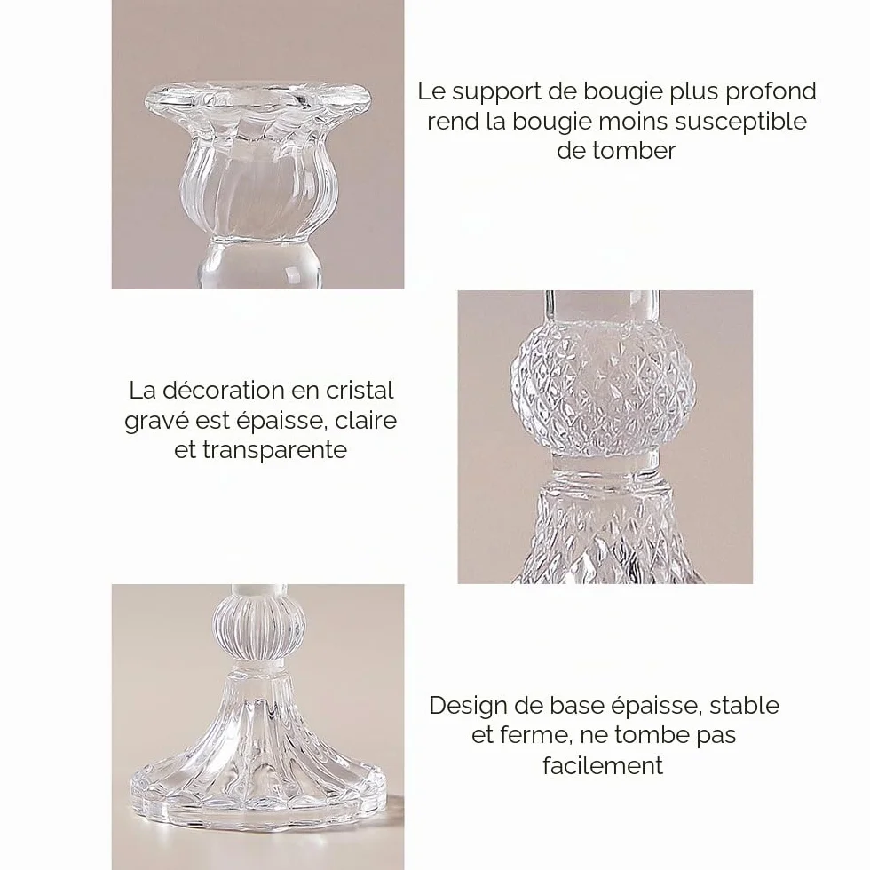 Lot de 6 bougeoirs en verre, porte-bougies effilées pour décoration de mariage, festival, Noël, fête, Saint-Valentin, centres de table