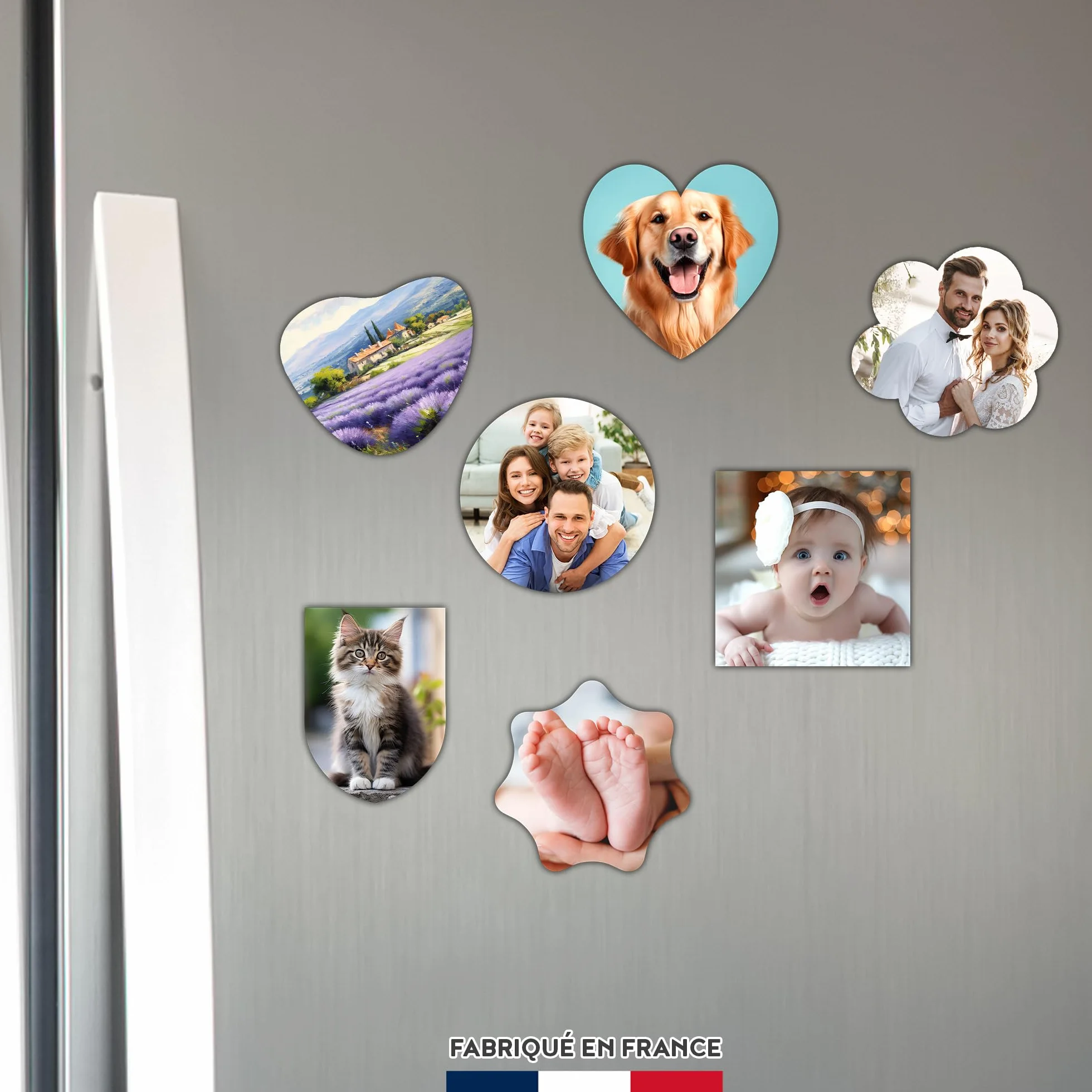 Aimants Frigo Personnalisables Lot de 4 Coeur 7cm Bois Fabriqué en France
