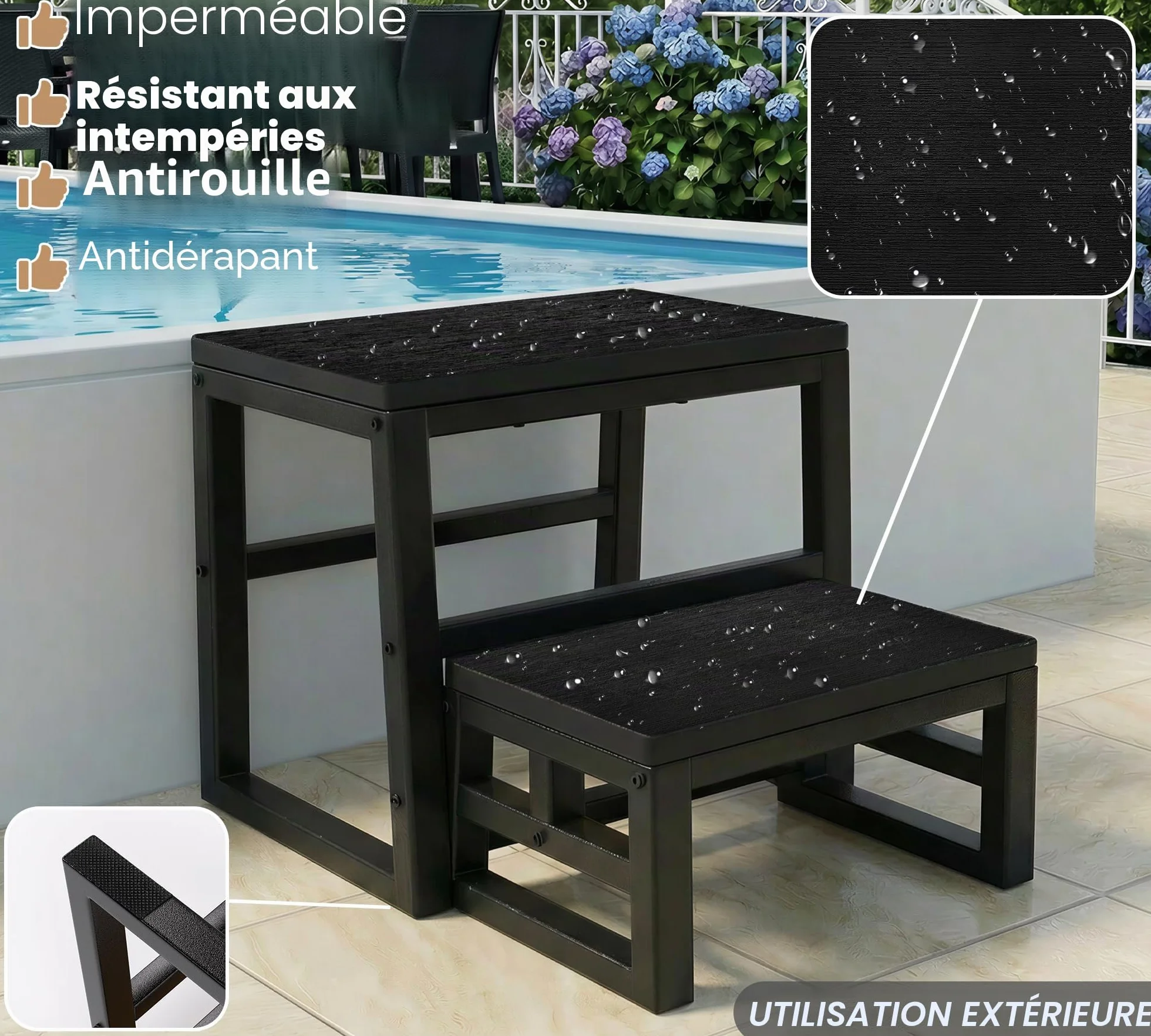 Marchepied 2 marches 3-en-1 en HDPE résistant à l'eau, tabouret 2 marches pliable pour adultes et enfants, supporte jusqu'à 230 kg, marchepied pliable deux marches pour la salle de bain, la cuisine