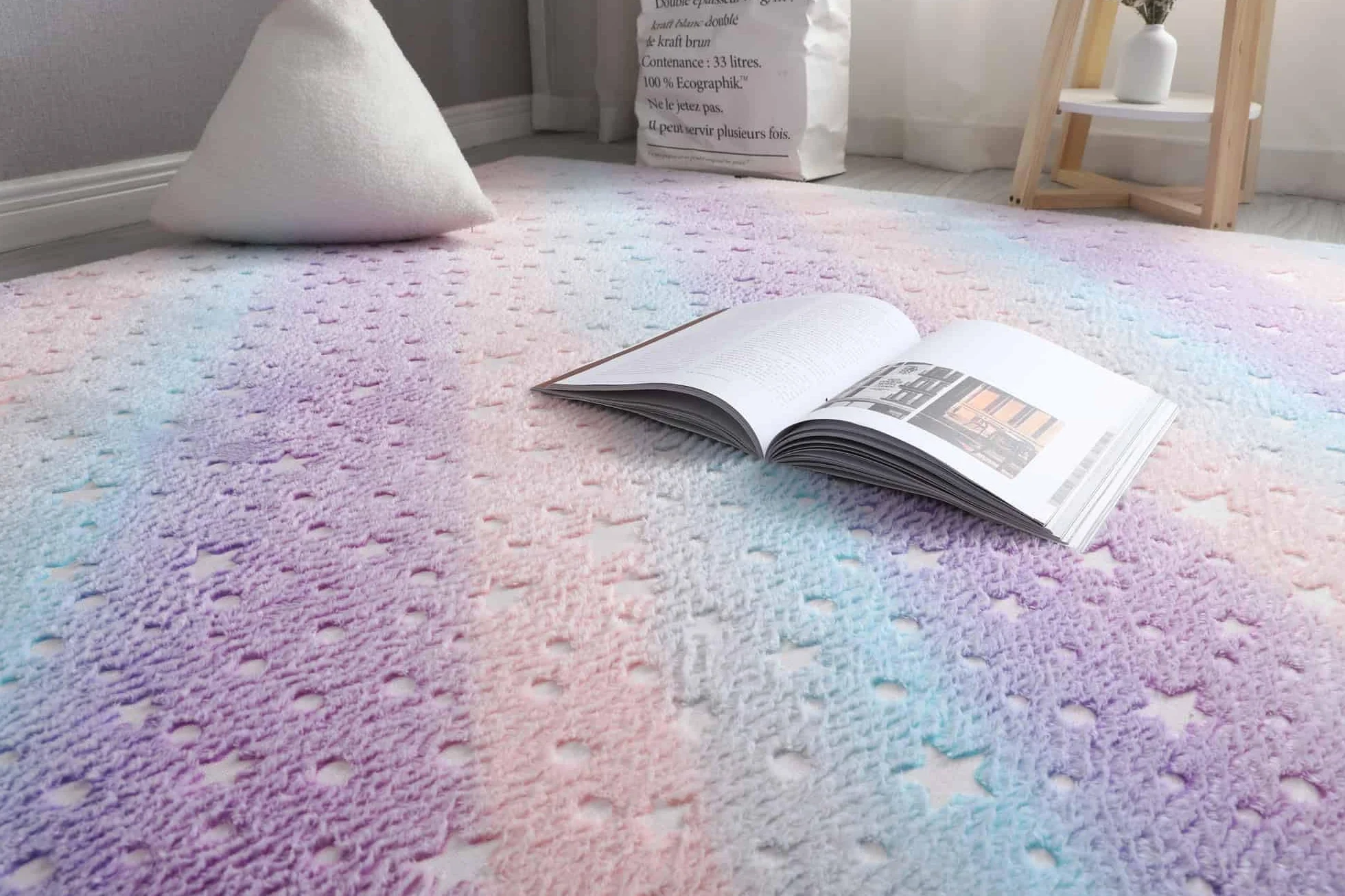 Tapis lumineux phosphorescent à motifs de stars arc-en-ciel pour filles, 100 x 160 cm