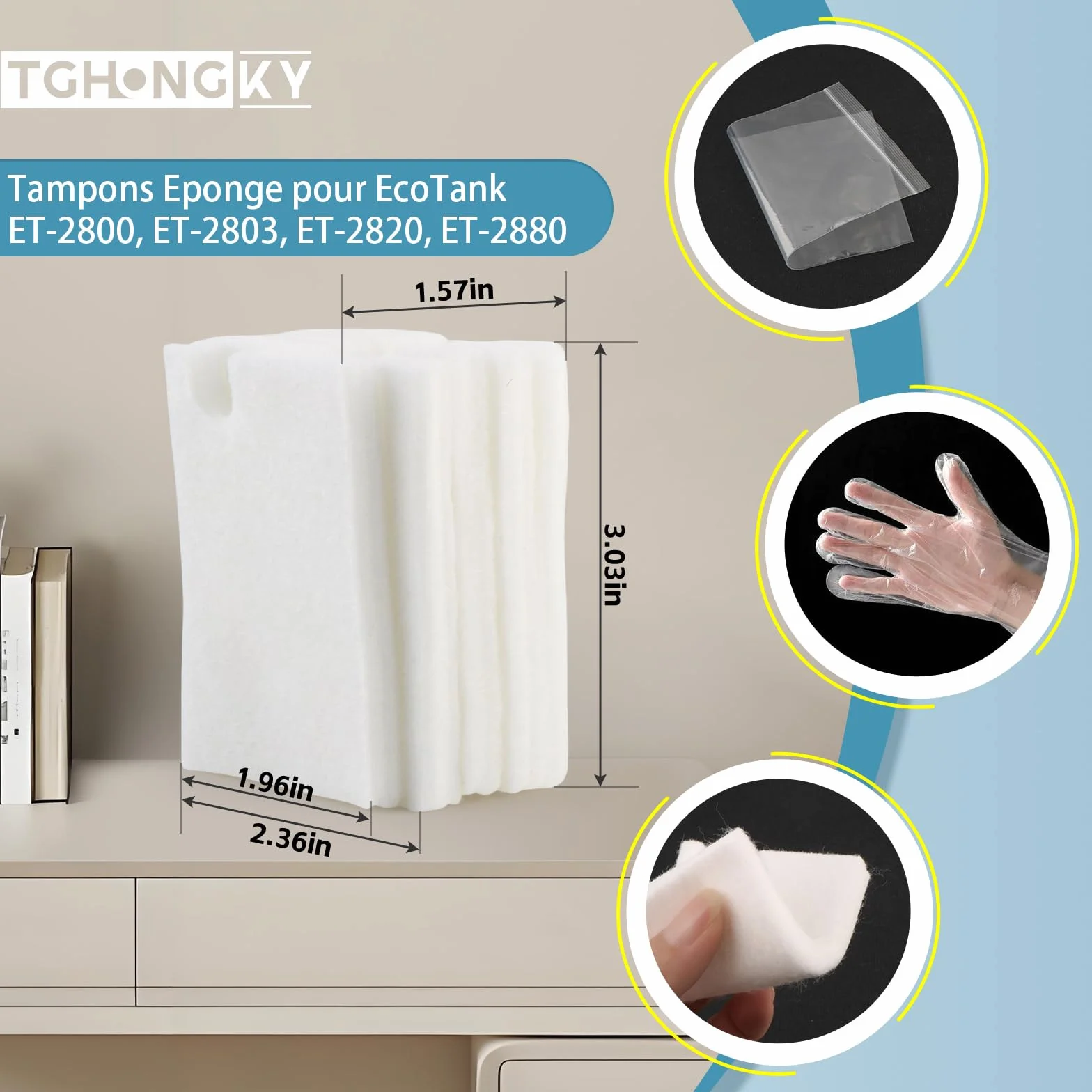 Eponges pour boîte d'entretien Epson EcoTank ET-2800 ET-2803 ET-2820 ET-2826 ET-2710 ET-2711 ET-2712 ET-2714 ET-2715