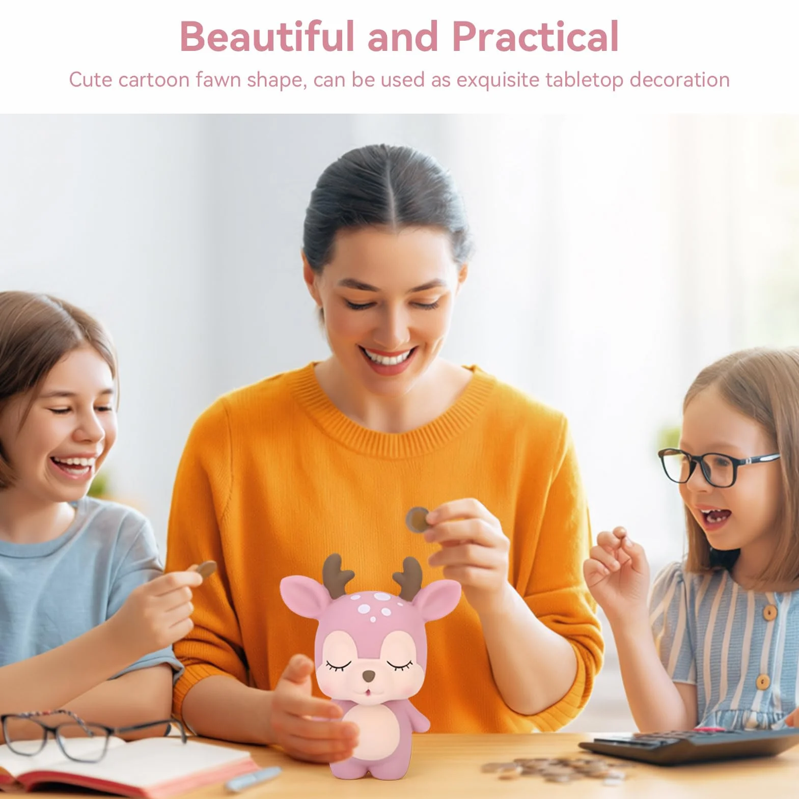 Tirelire Cerf Rose Plastique Décoration Chambre Filles Enfants