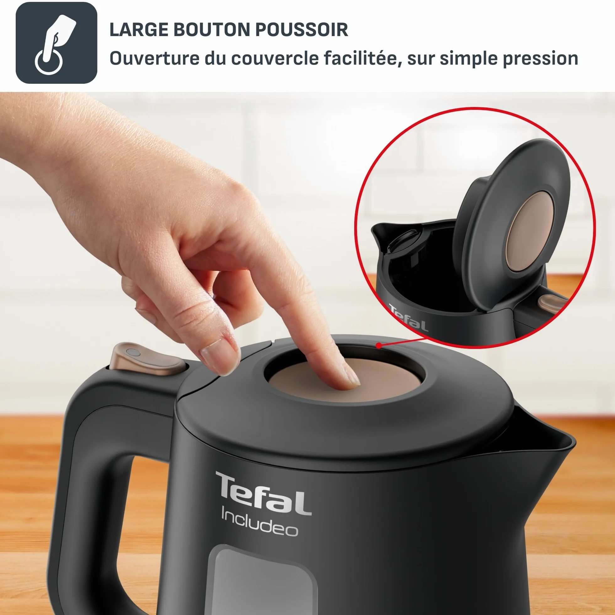 Tefal Bouilloire électrique 1 L Ébullition rapide Filtre anticalcaire amovible Poignée ergonomique Noire