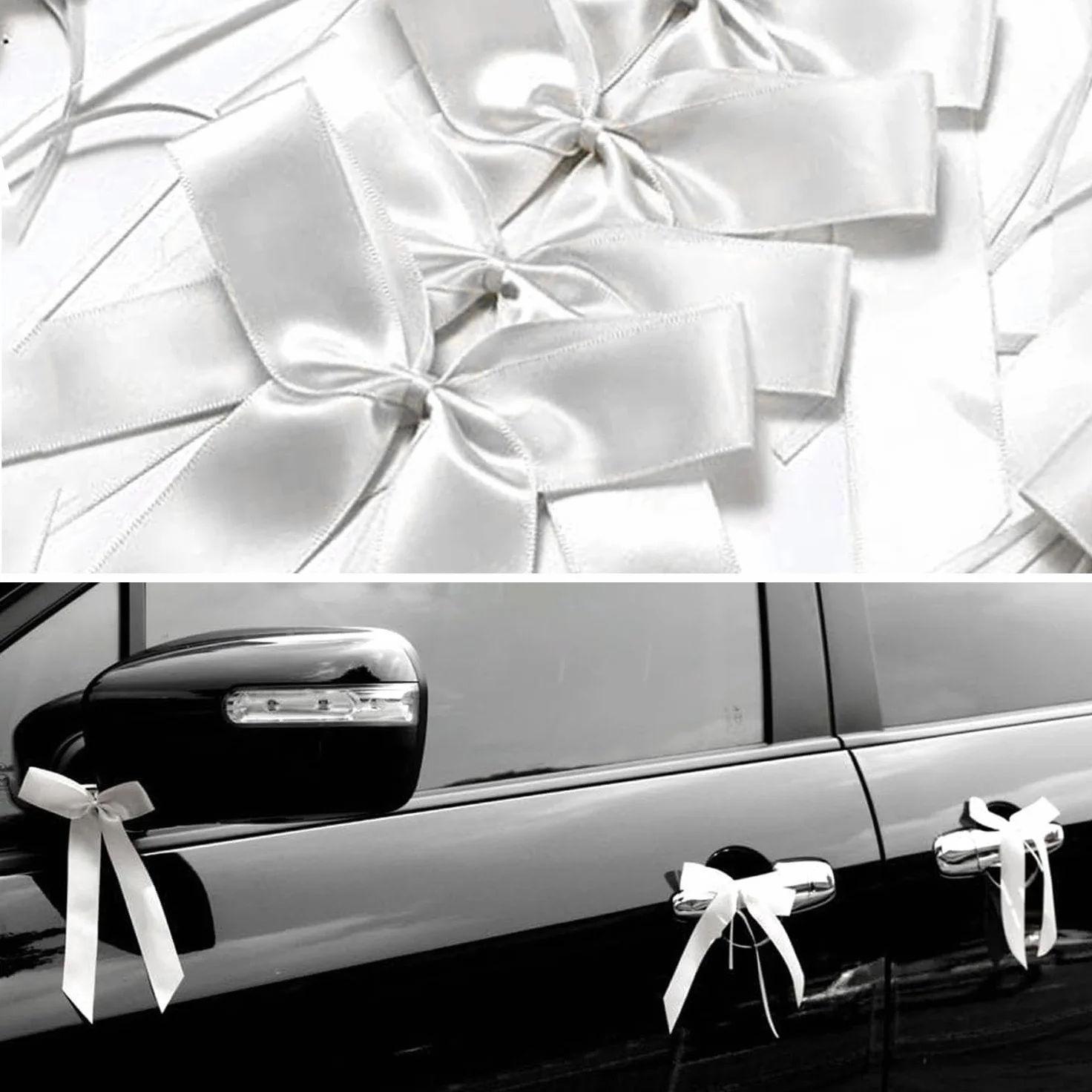50 Noeuds Voiture Mariage Ruban Satin Noeuds d'Antenne Facile Attacher - Blanc 25x12cm